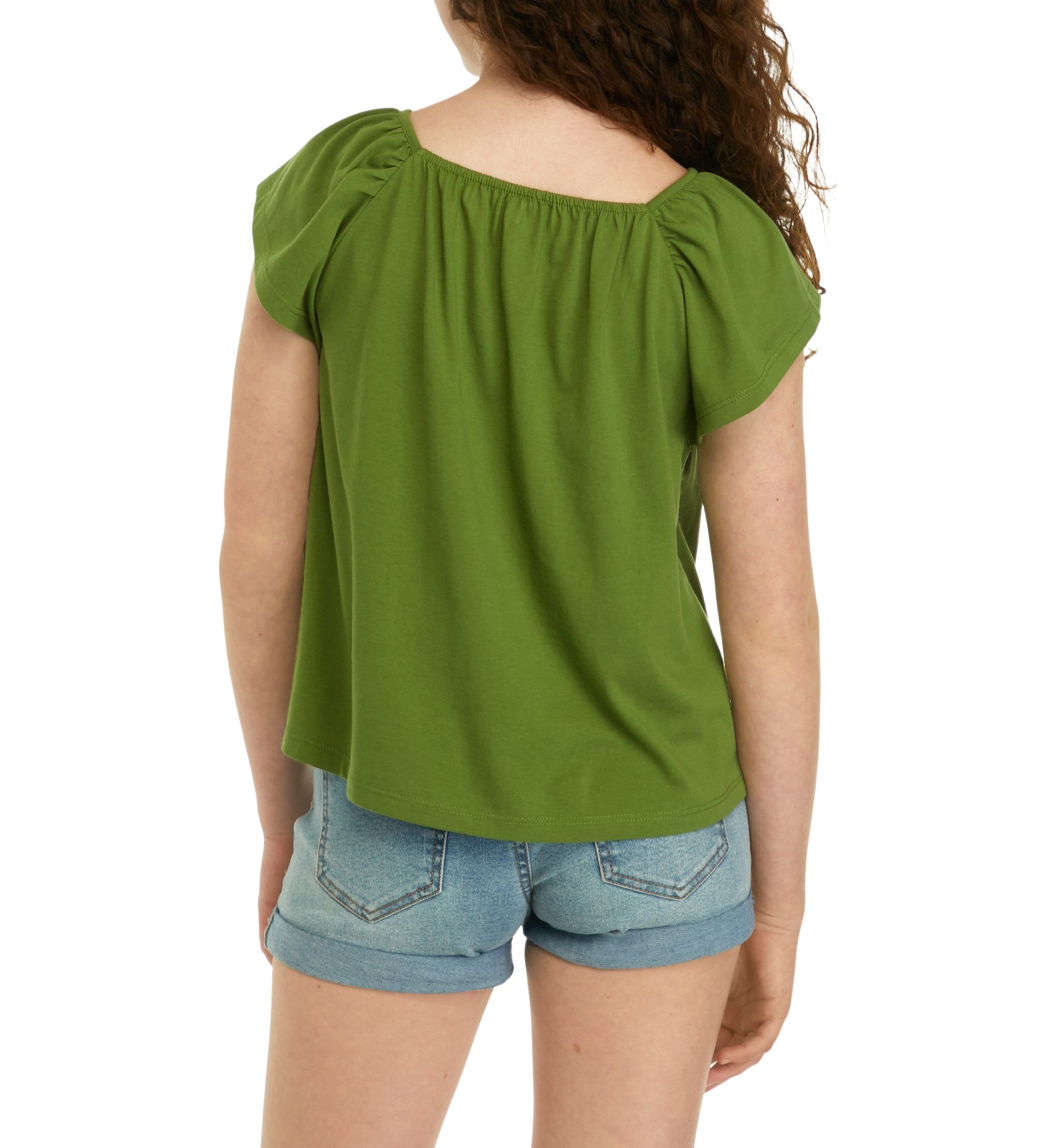 Girls 7-16 Flutter Sleeve Embroidered Top