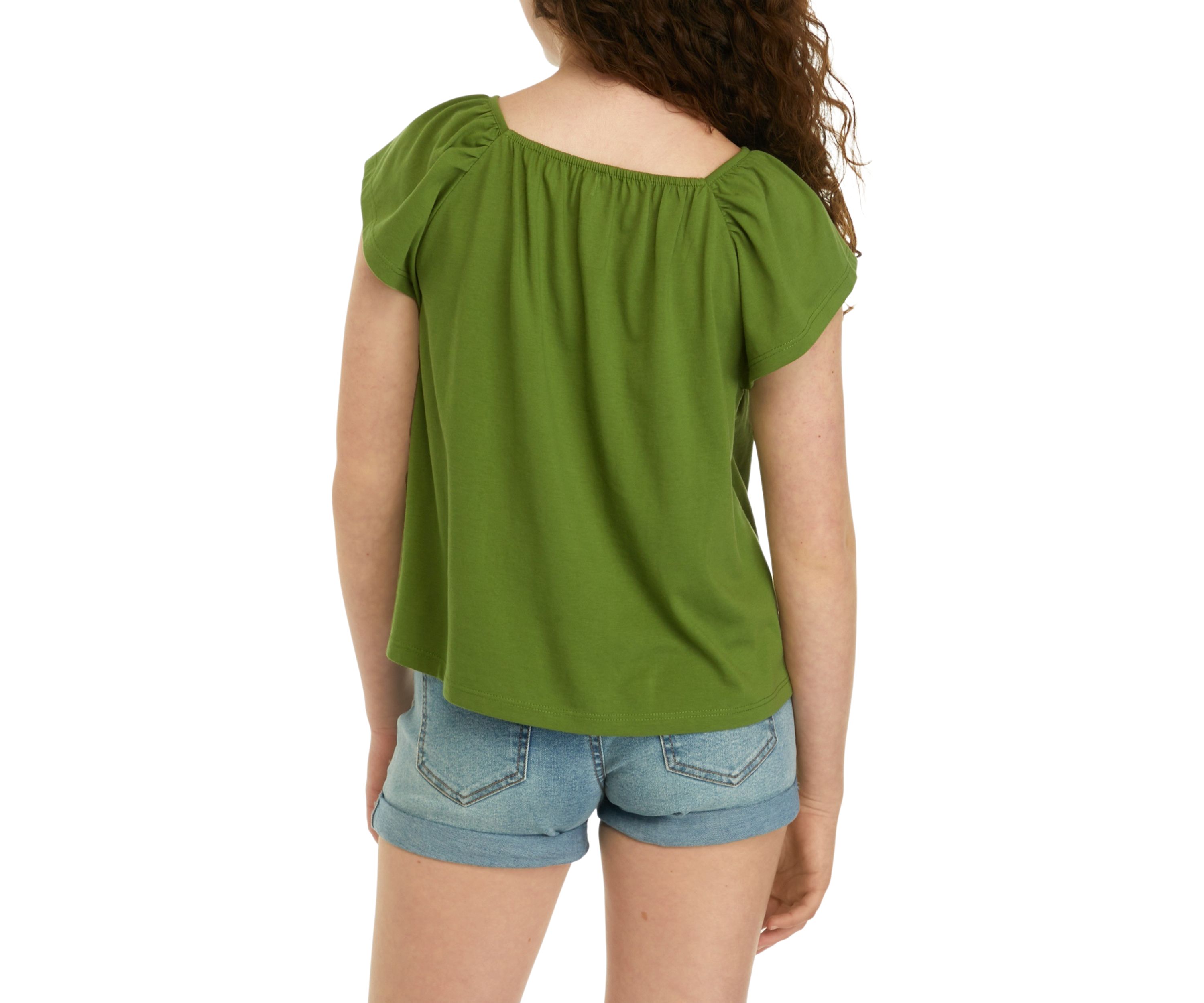 Girls 7-16 Flutter Sleeve Embroidered Top