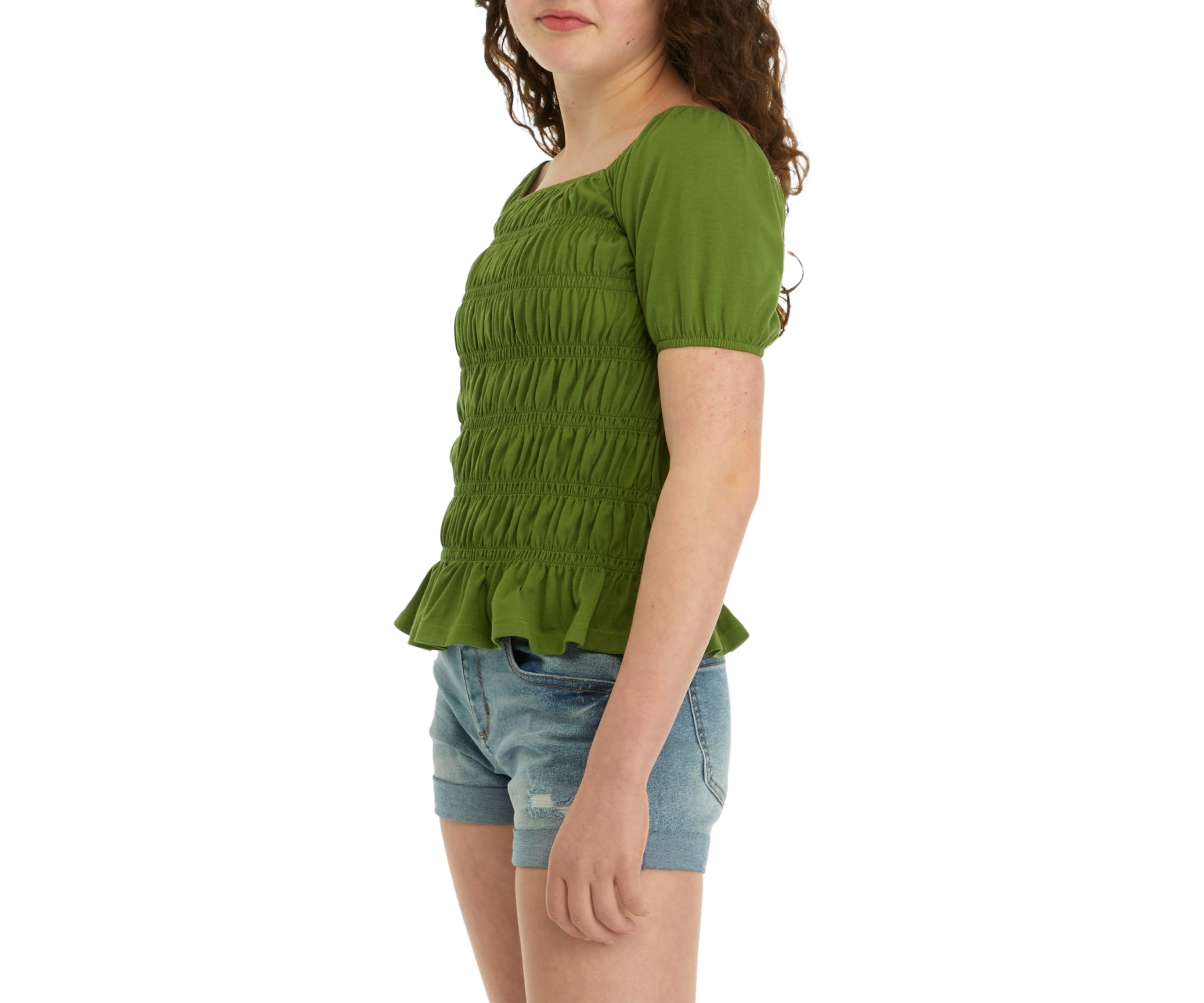 Girls 7-16 Short Sleeve Smocked Knit Top
