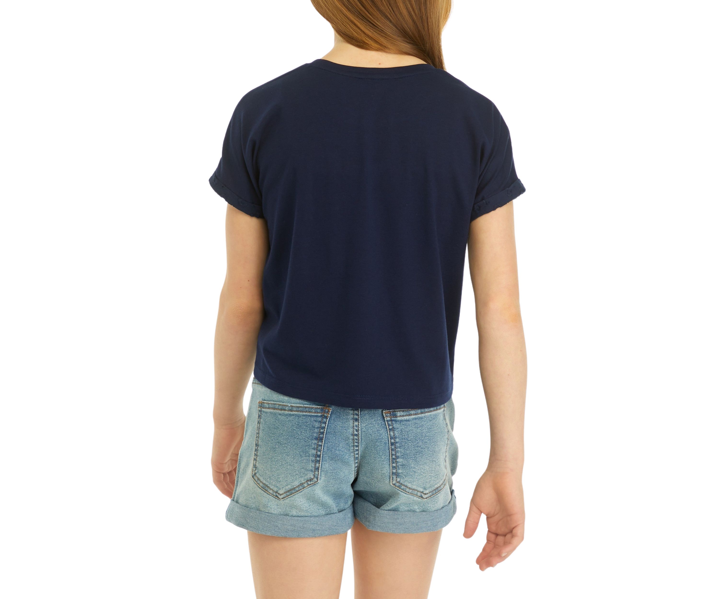 Girls 7-16 Short Sleeve Pocket Eyelet T-Shirt