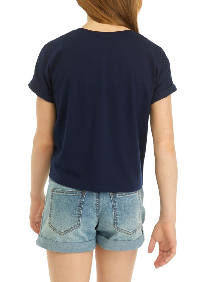 Girls 7-16 Short Sleeve Pocket Eyelet T-Shirt