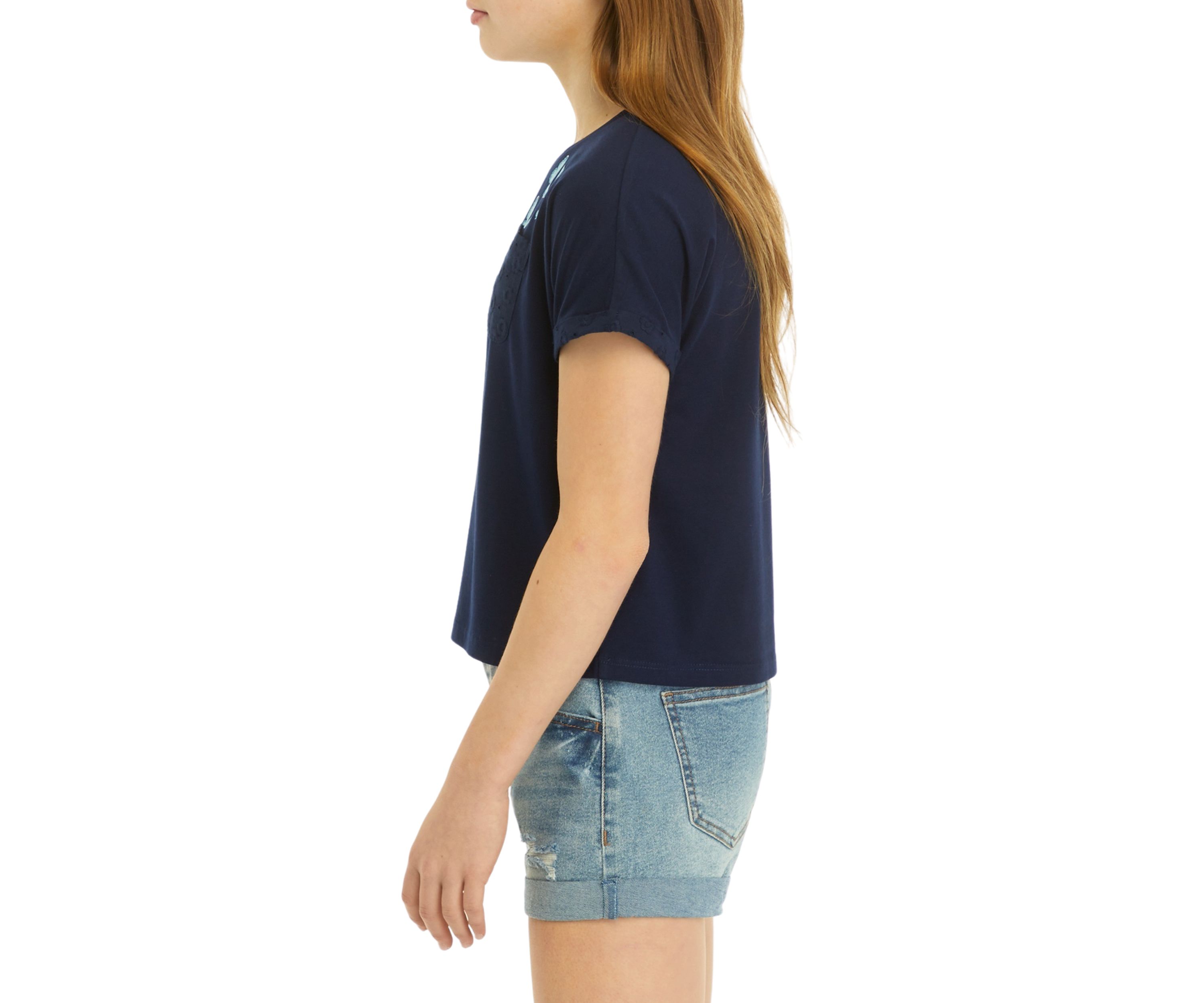 Girls 7-16 Short Sleeve Pocket Eyelet T-Shirt