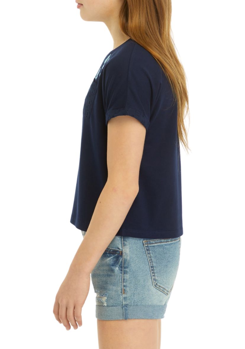 Girls 7-16 Short Sleeve Pocket Eyelet T-Shirt