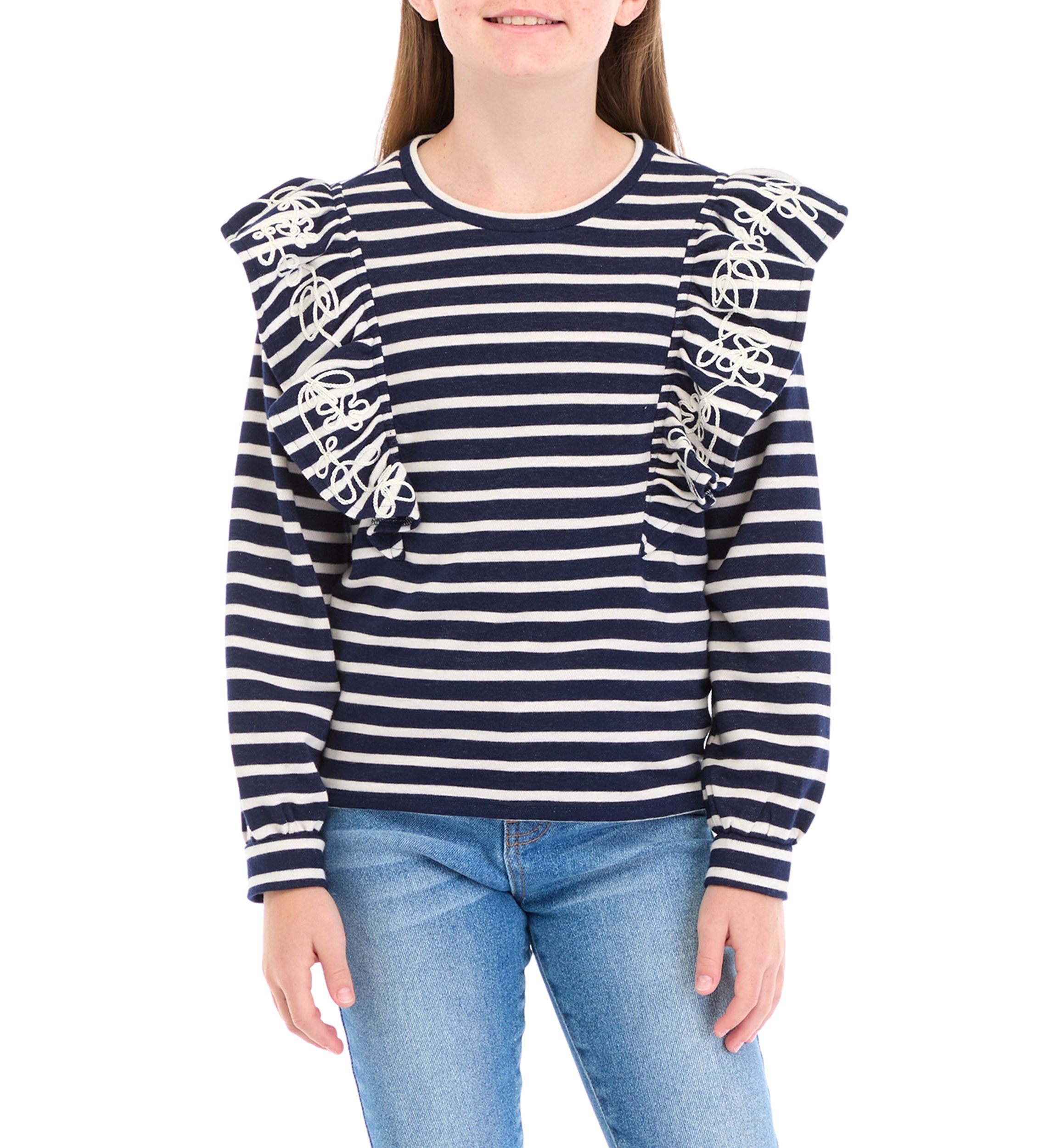 Girls 7-16 Ruffle Striped Sweatshirt
