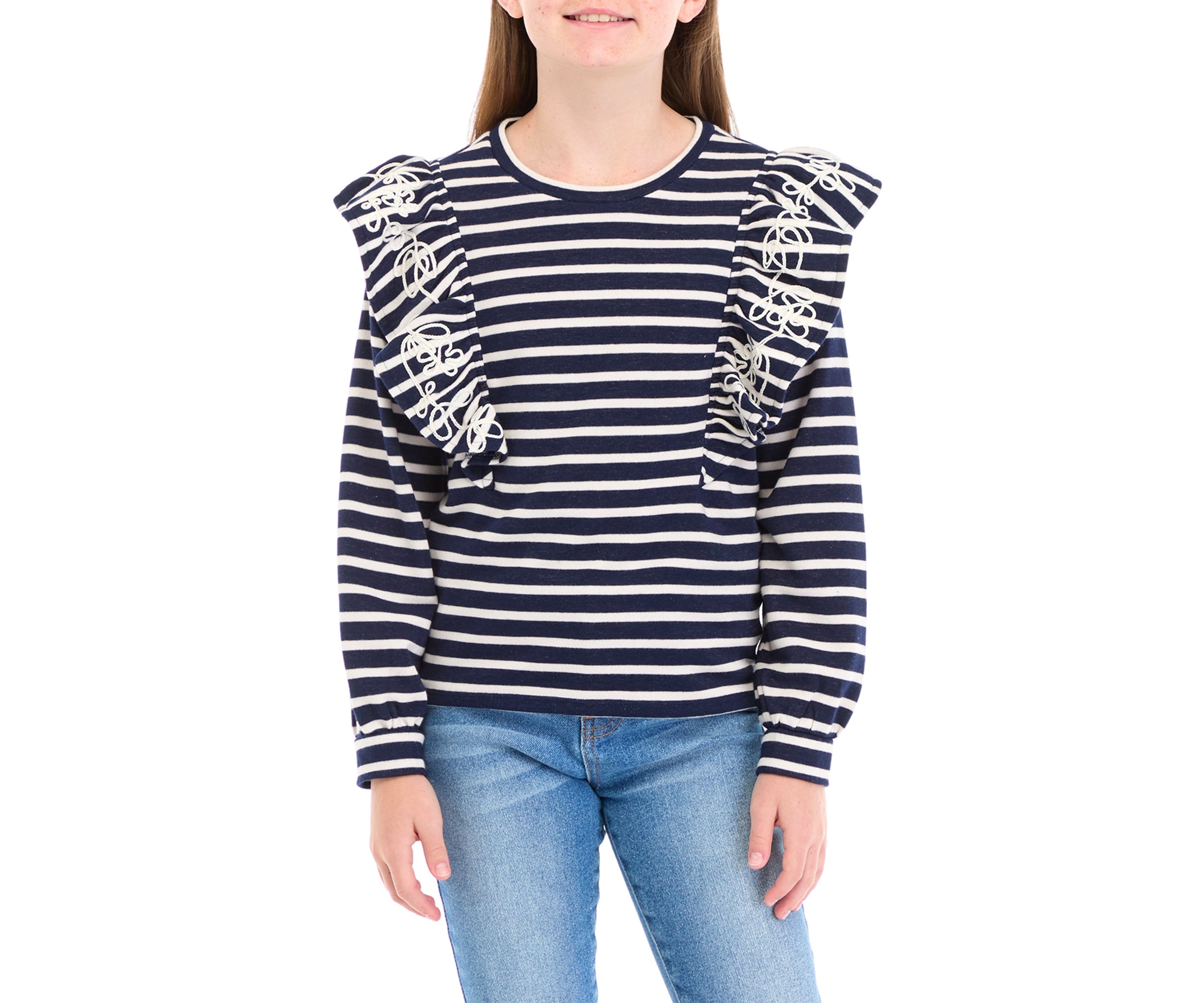 Girls 7-16 Ruffle Striped Sweatshirt