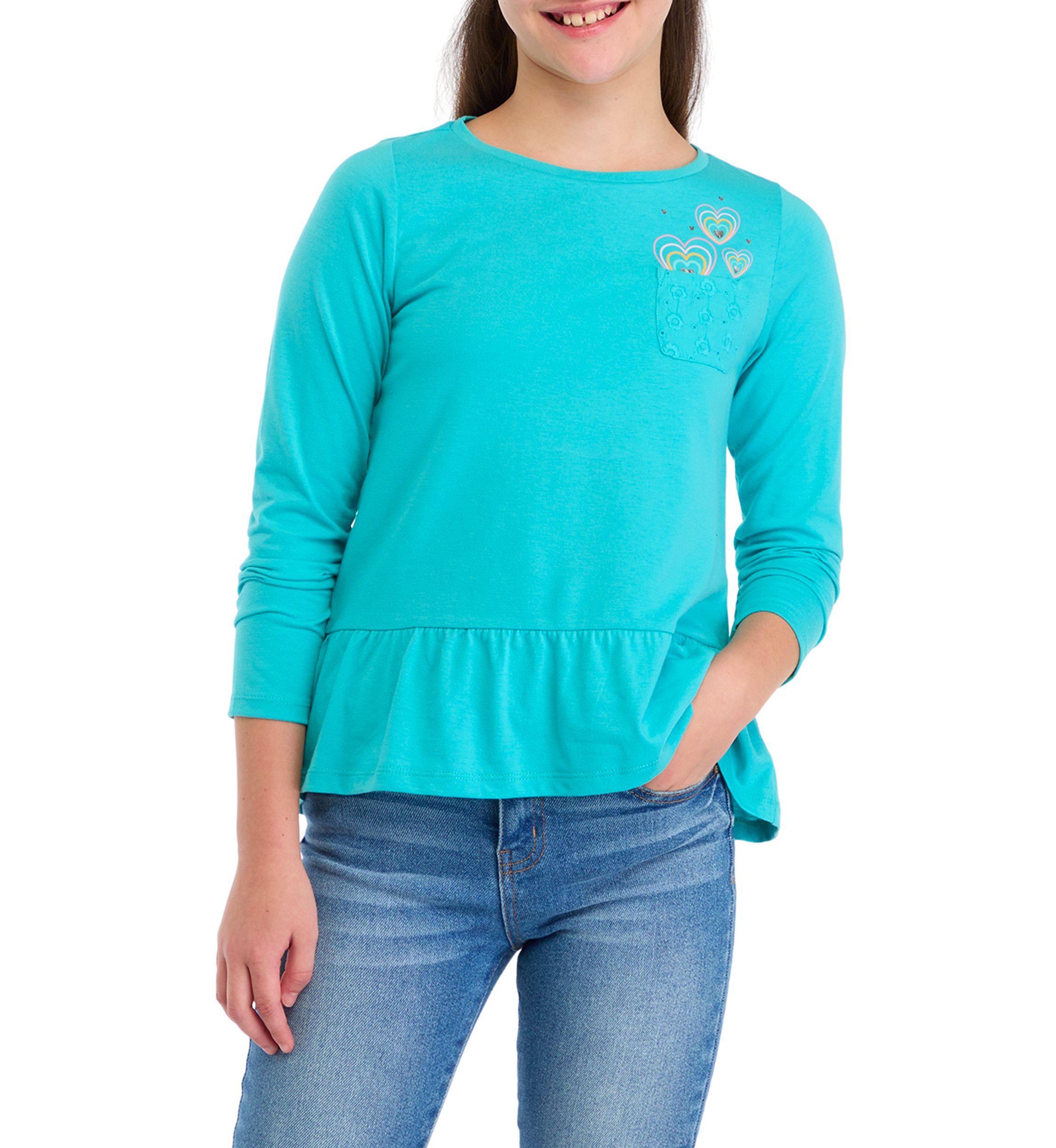 Girls 7-16 Long Sleeve Pocket Eyelet T-Shirt