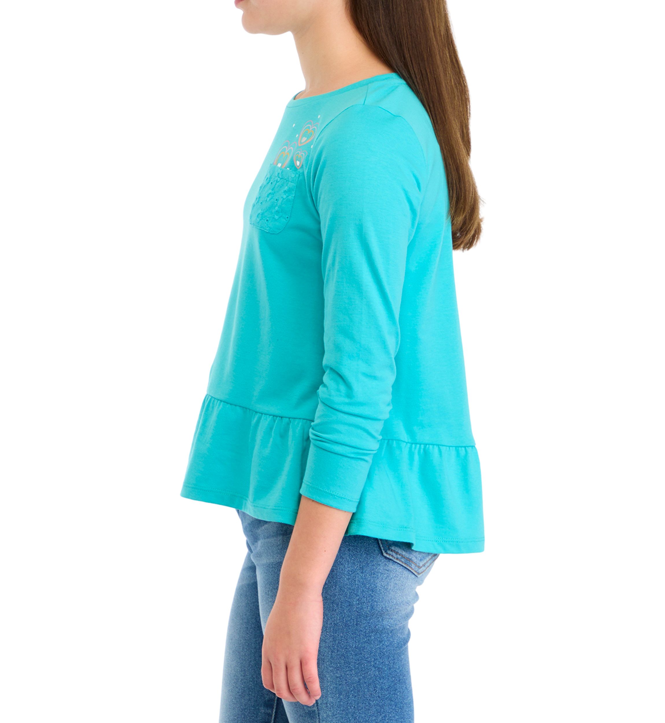 Girls 7-16 Long Sleeve Pocket Eyelet T-Shirt