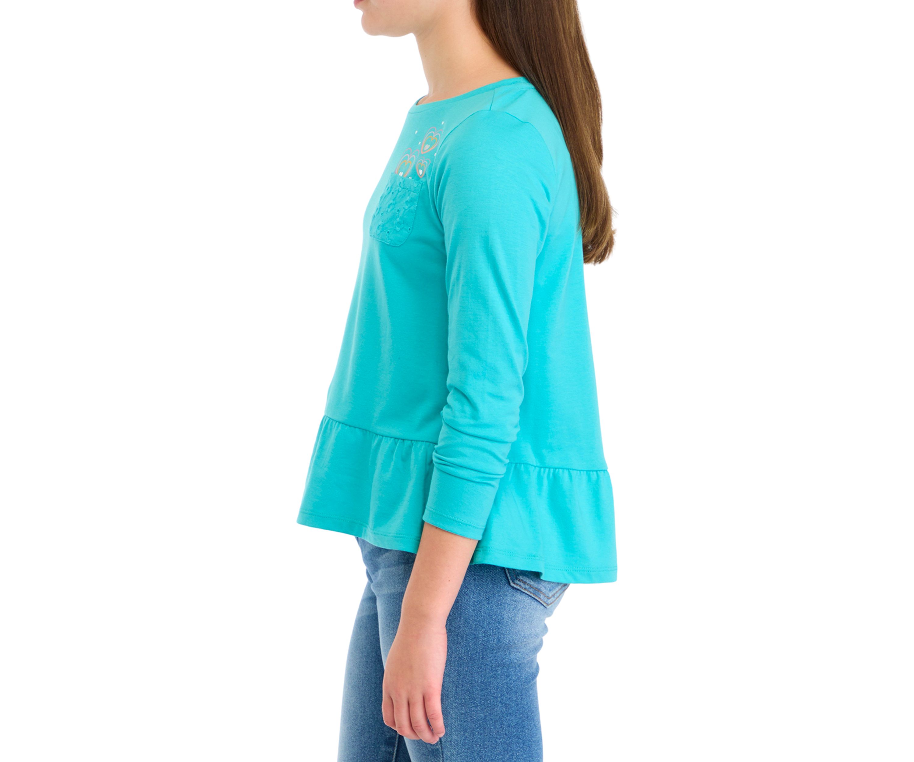 Girls 7-16 Long Sleeve Pocket Eyelet T-Shirt