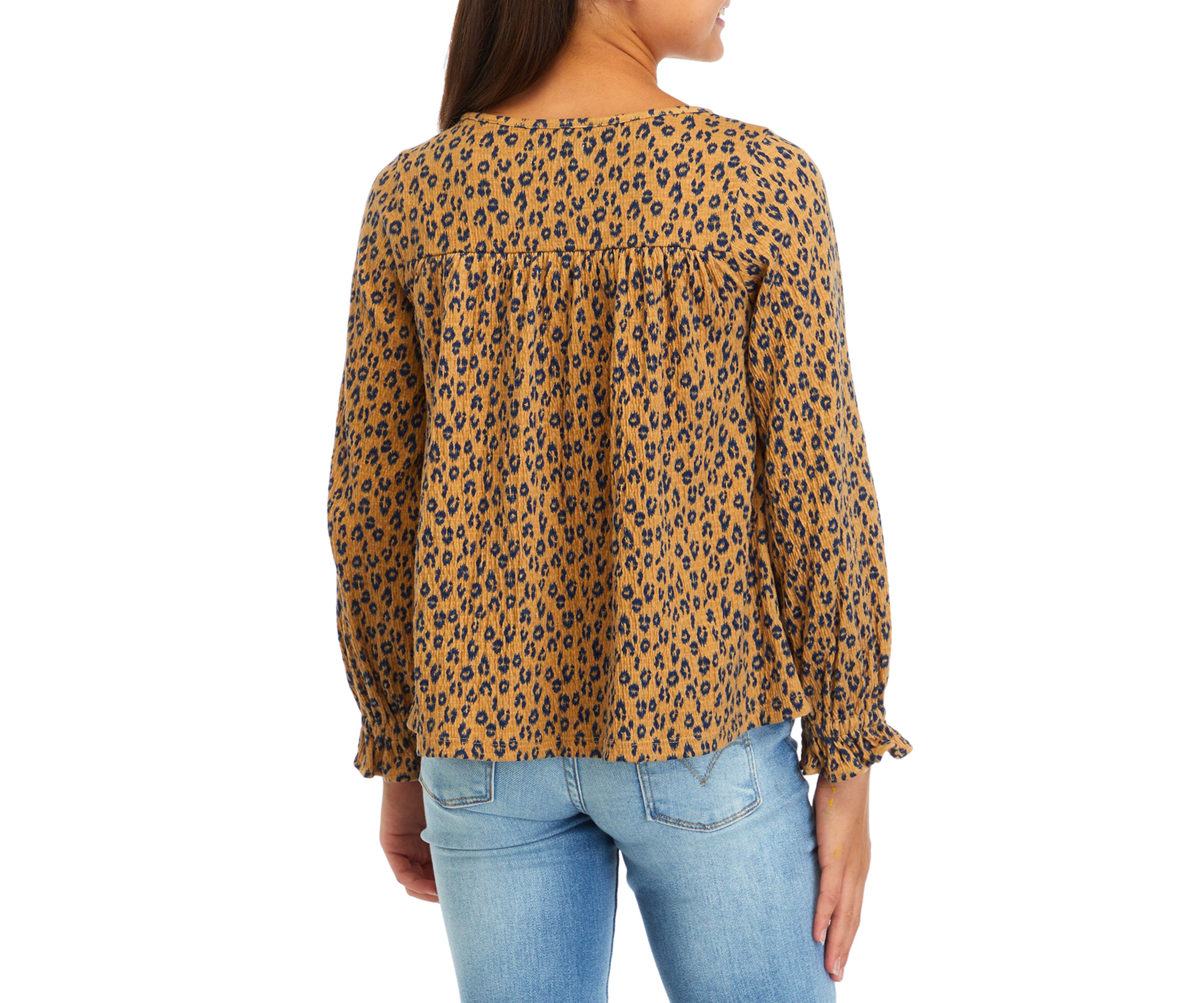 Girls 7-16 Printed Crinkle Knit Ruffle Top