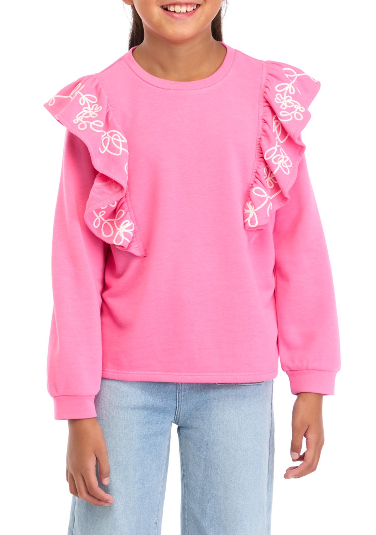 Girls 7-16 Long Sleeve Ruffle Front Sweatshirt