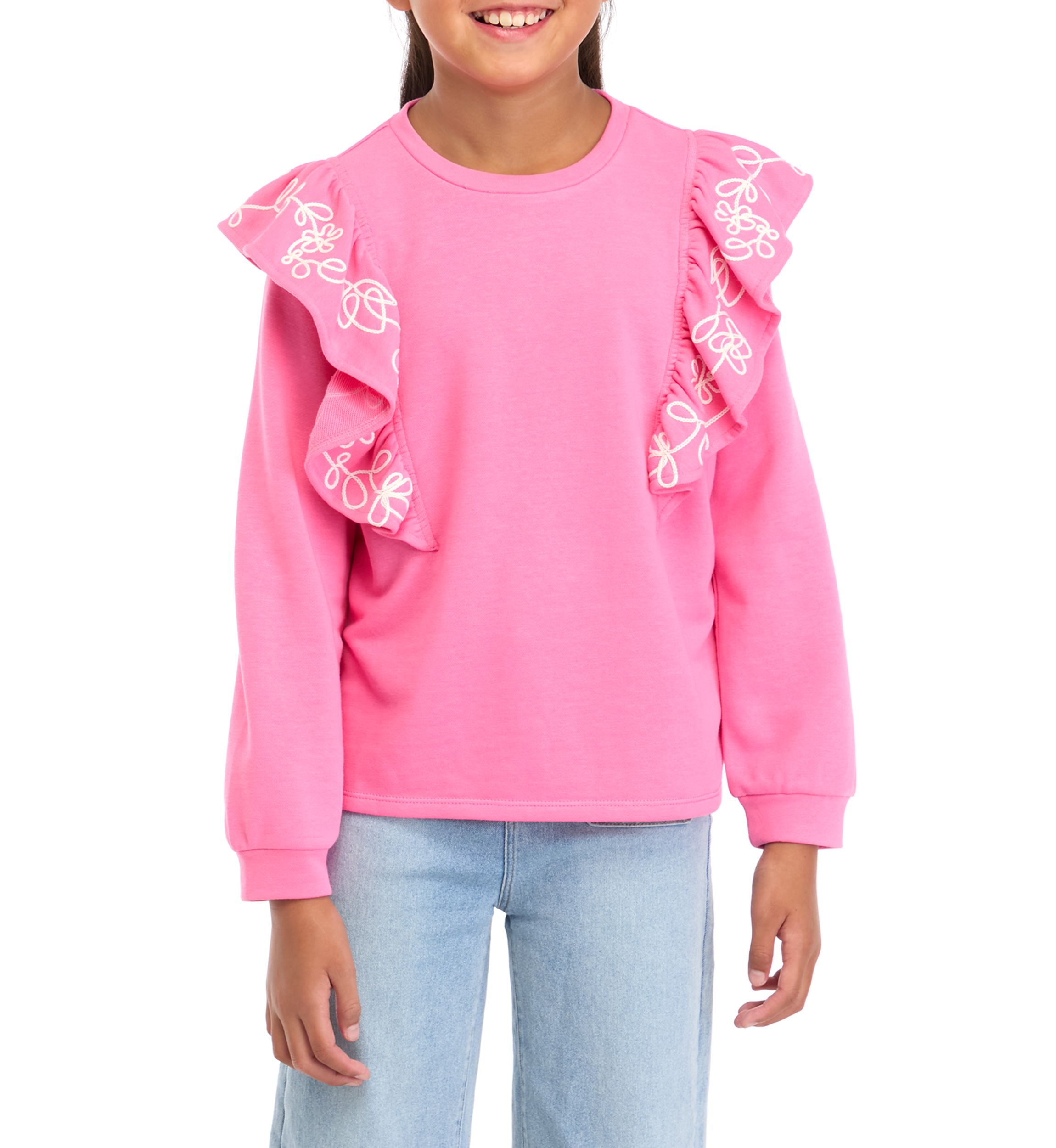 Girls 7-16 Long Sleeve Ruffle Front Sweatshirt