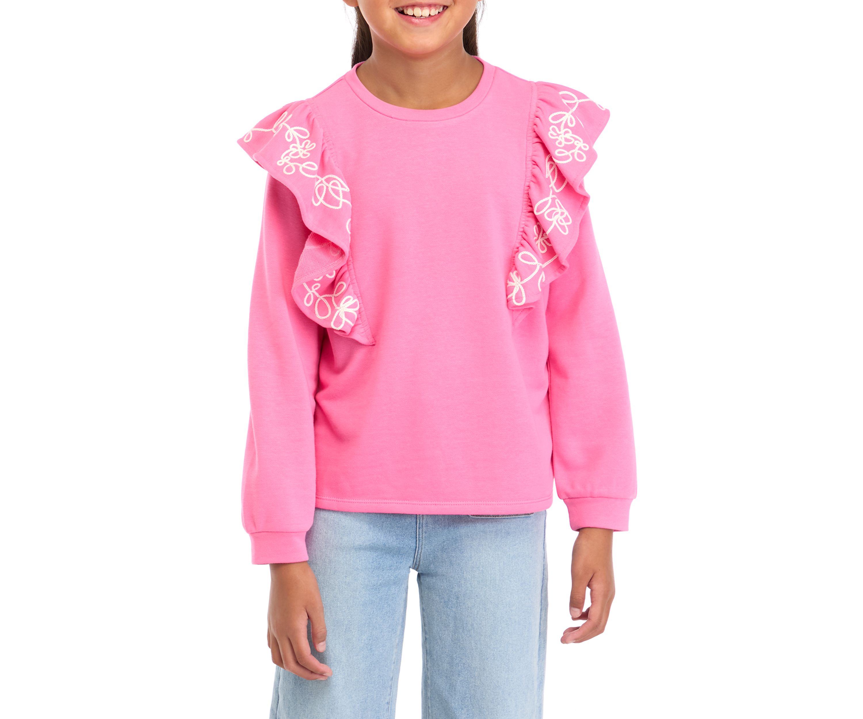 Girls 7-16 Long Sleeve Ruffle Front Sweatshirt