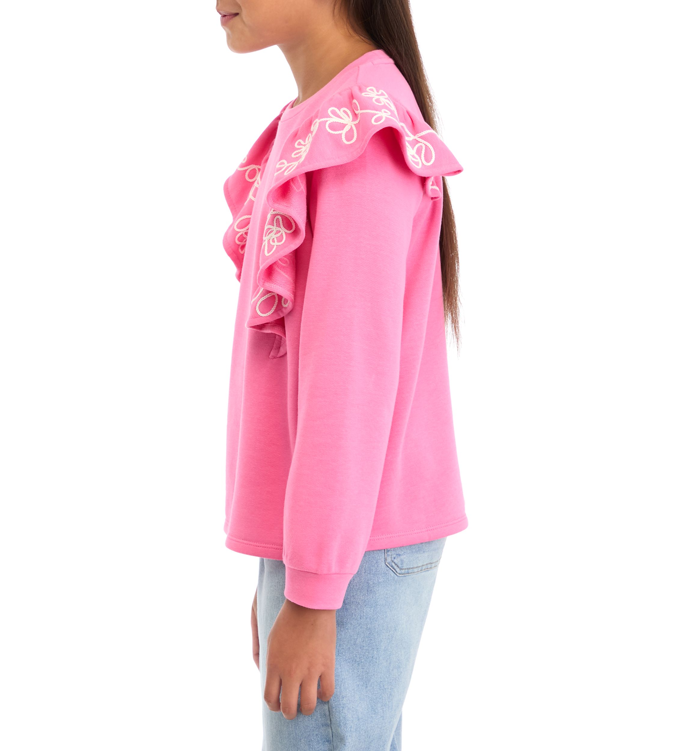 Girls 7-16 Long Sleeve Ruffle Front Sweatshirt