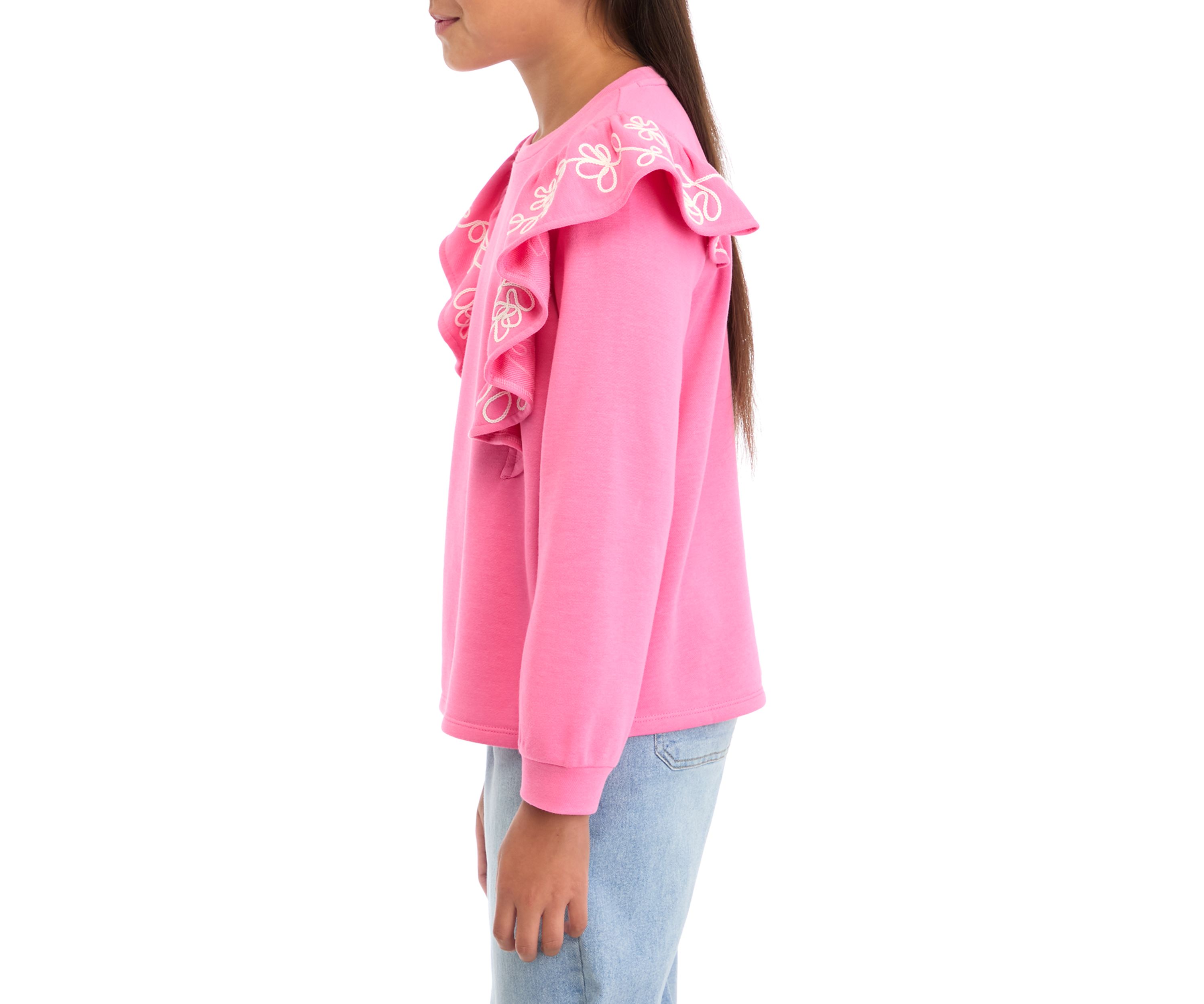 Girls 7-16 Long Sleeve Ruffle Front Sweatshirt