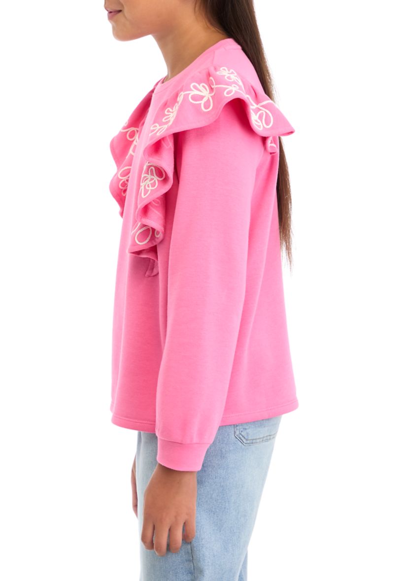 Girls 7-16 Long Sleeve Ruffle Front Sweatshirt