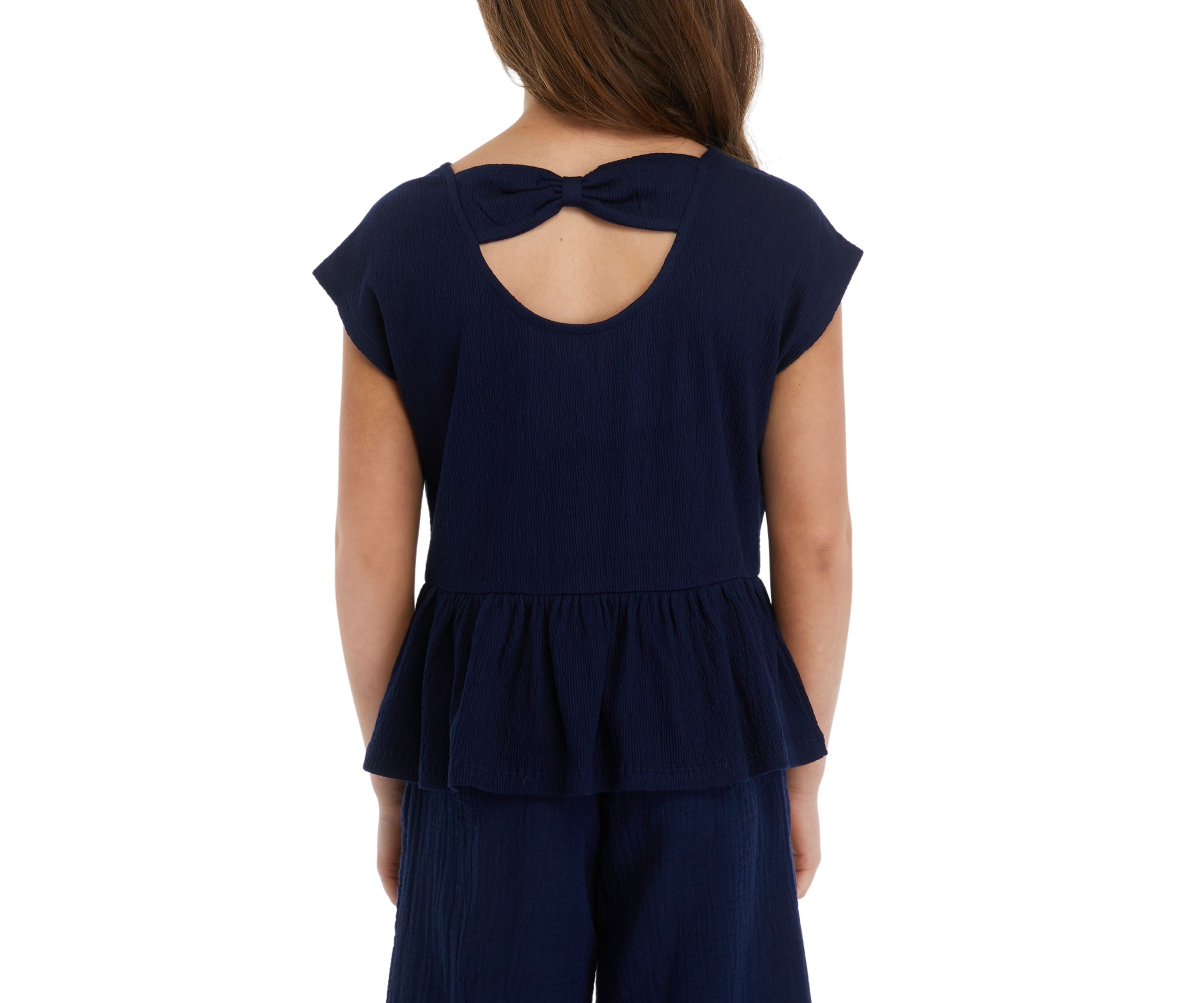 Girls 7-16 Crinkle Knit Bow Back Top