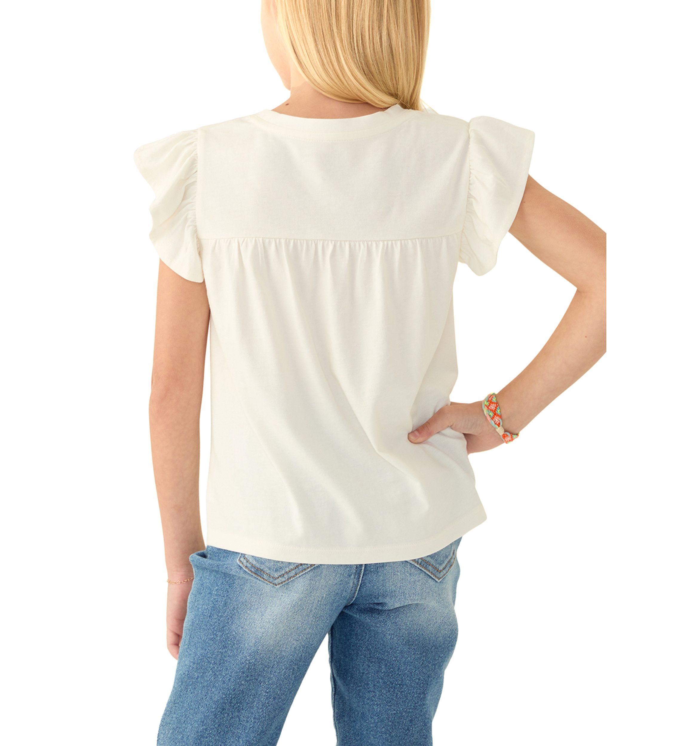 Girls 7-16 Flutter Sleeve Embroidered Top