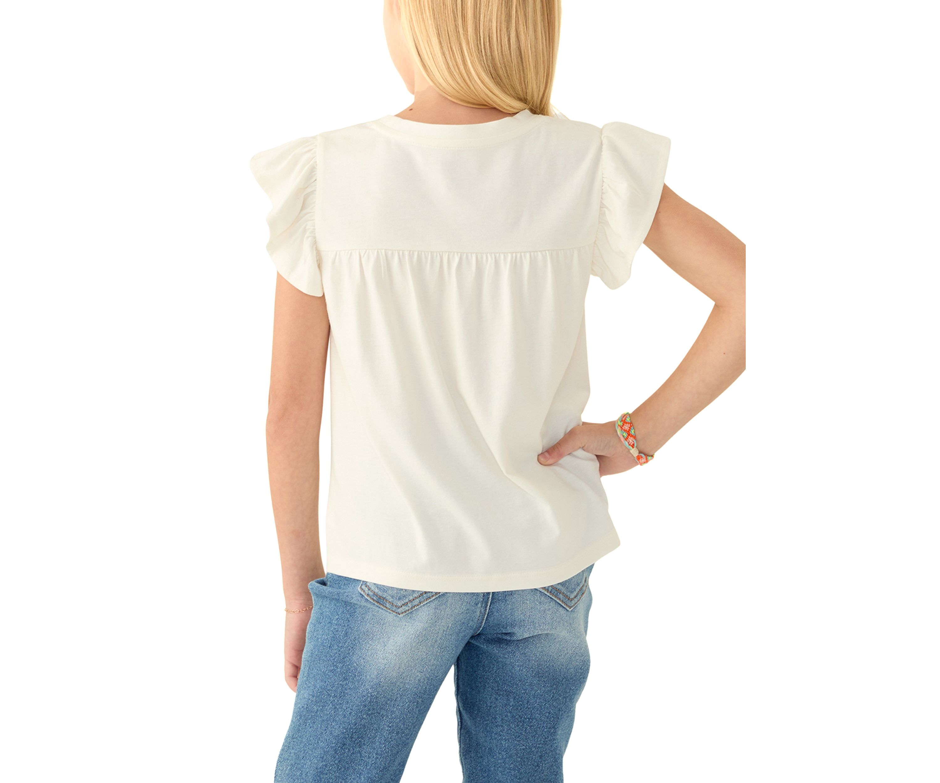 Girls 7-16 Flutter Sleeve Embroidered Top