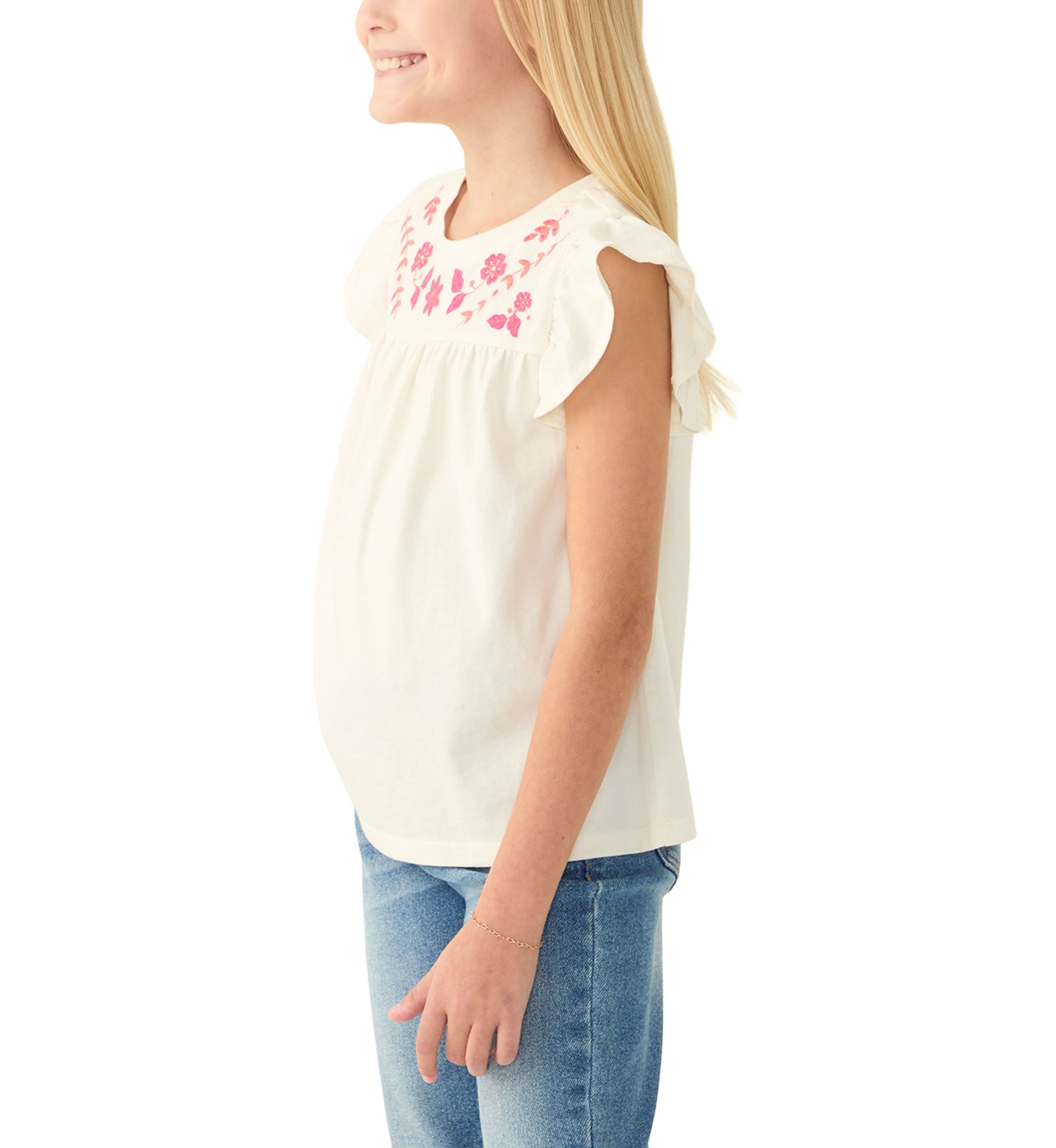 Girls 7-16 Flutter Sleeve Embroidered Top
