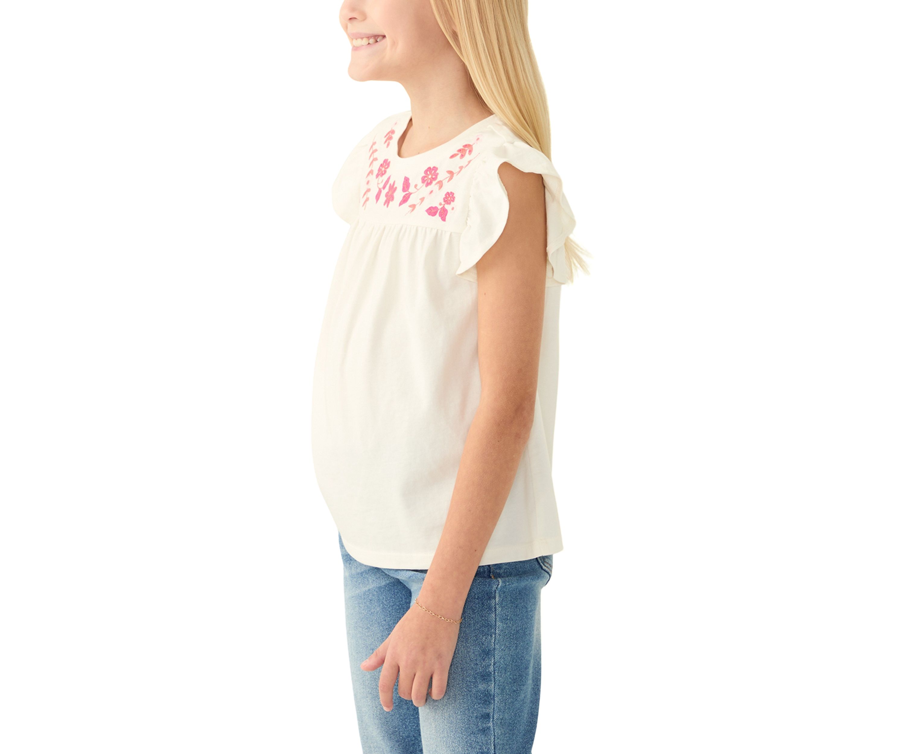 Girls 7-16 Flutter Sleeve Embroidered Top