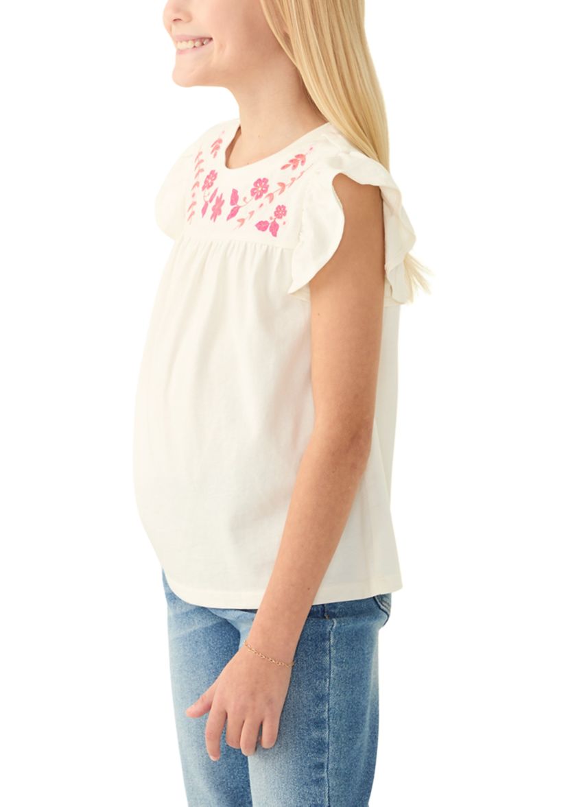 Girls 7-16 Flutter Sleeve Embroidered Top