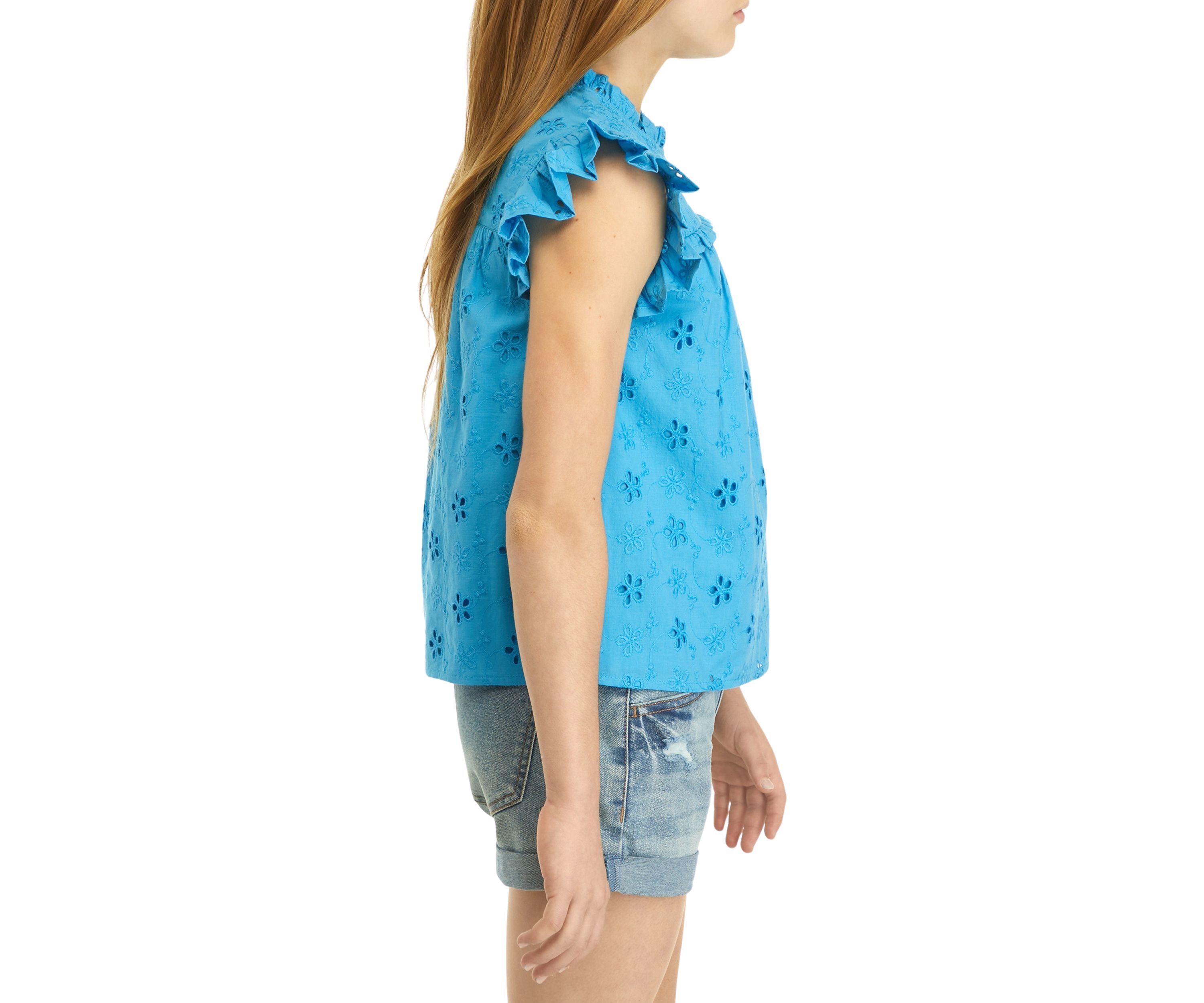 Girls 7-16 Eyelet High Neck Ruffle Top