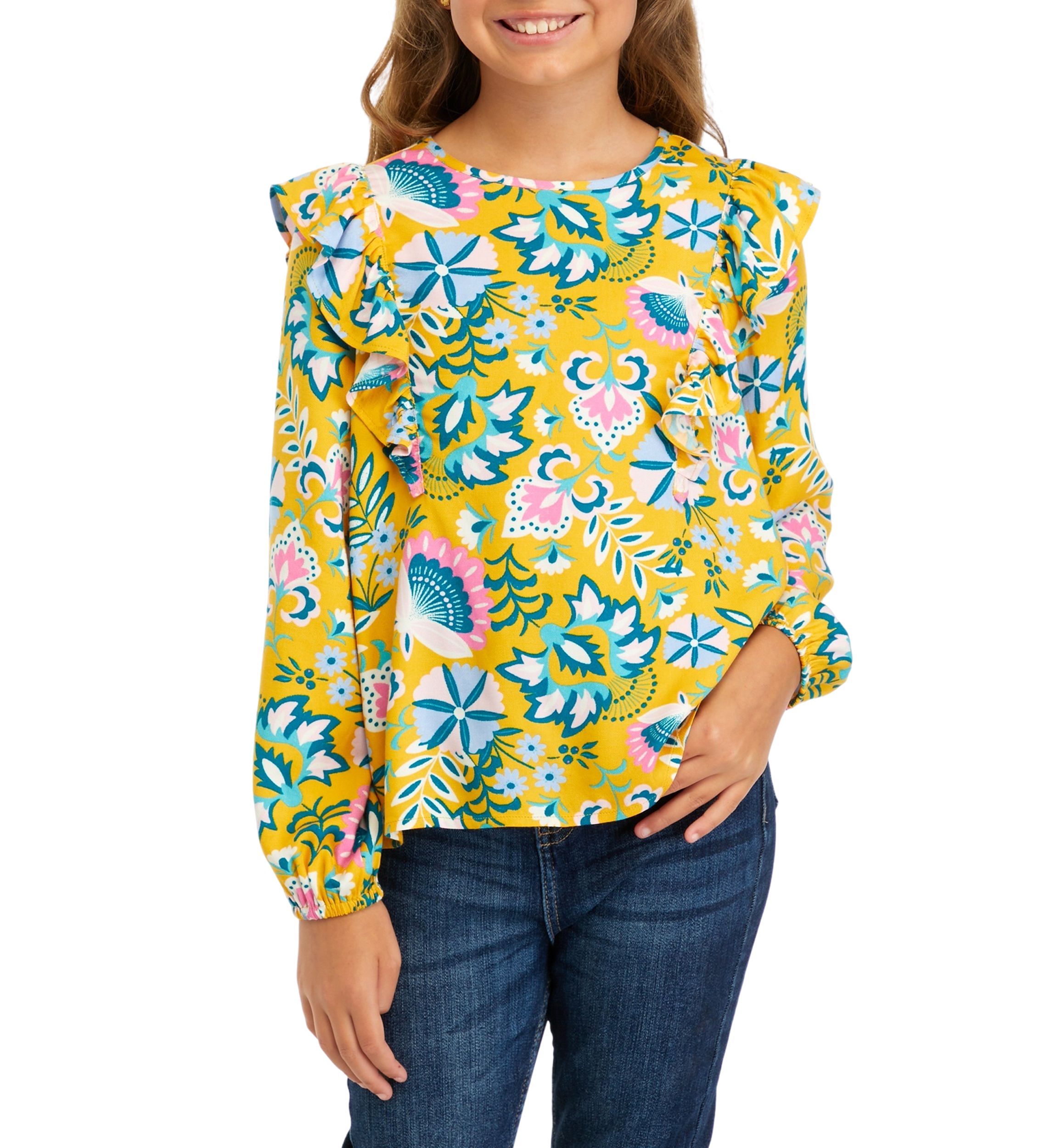 Girls 7-16 Printed Ruffle Top
