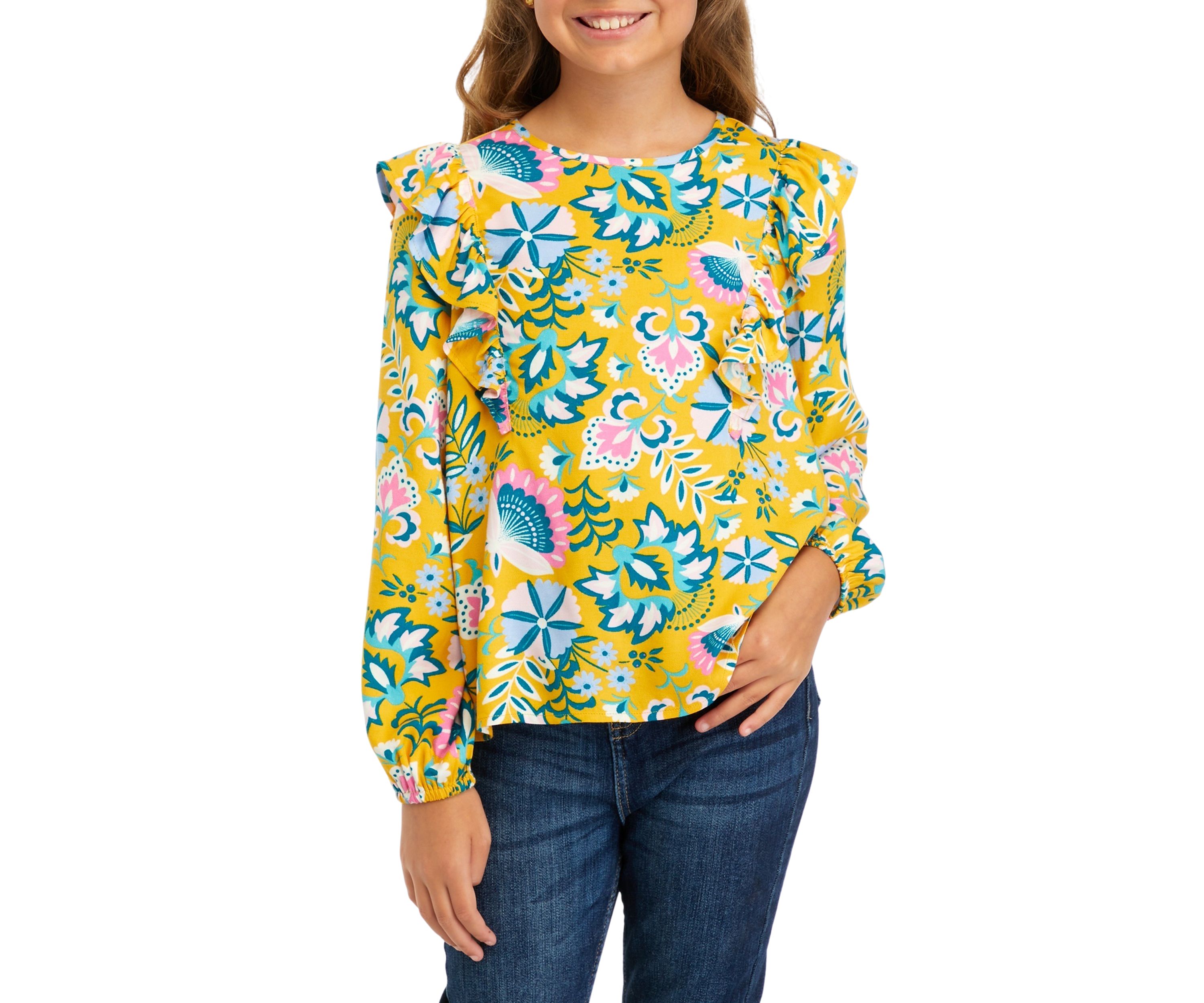Girls 7-16 Printed Ruffle Top