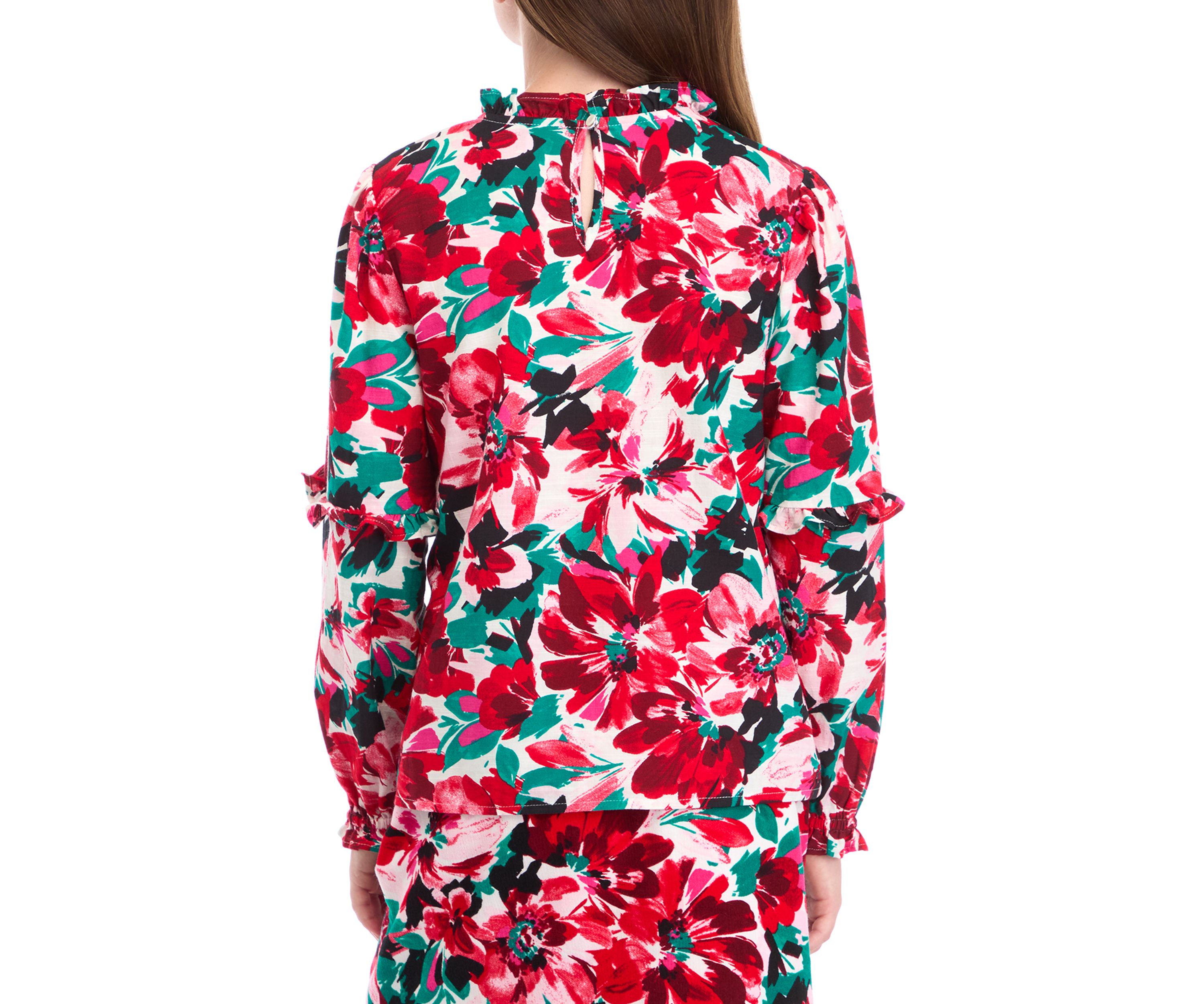 Girls 7-16 Smocked Printed Top