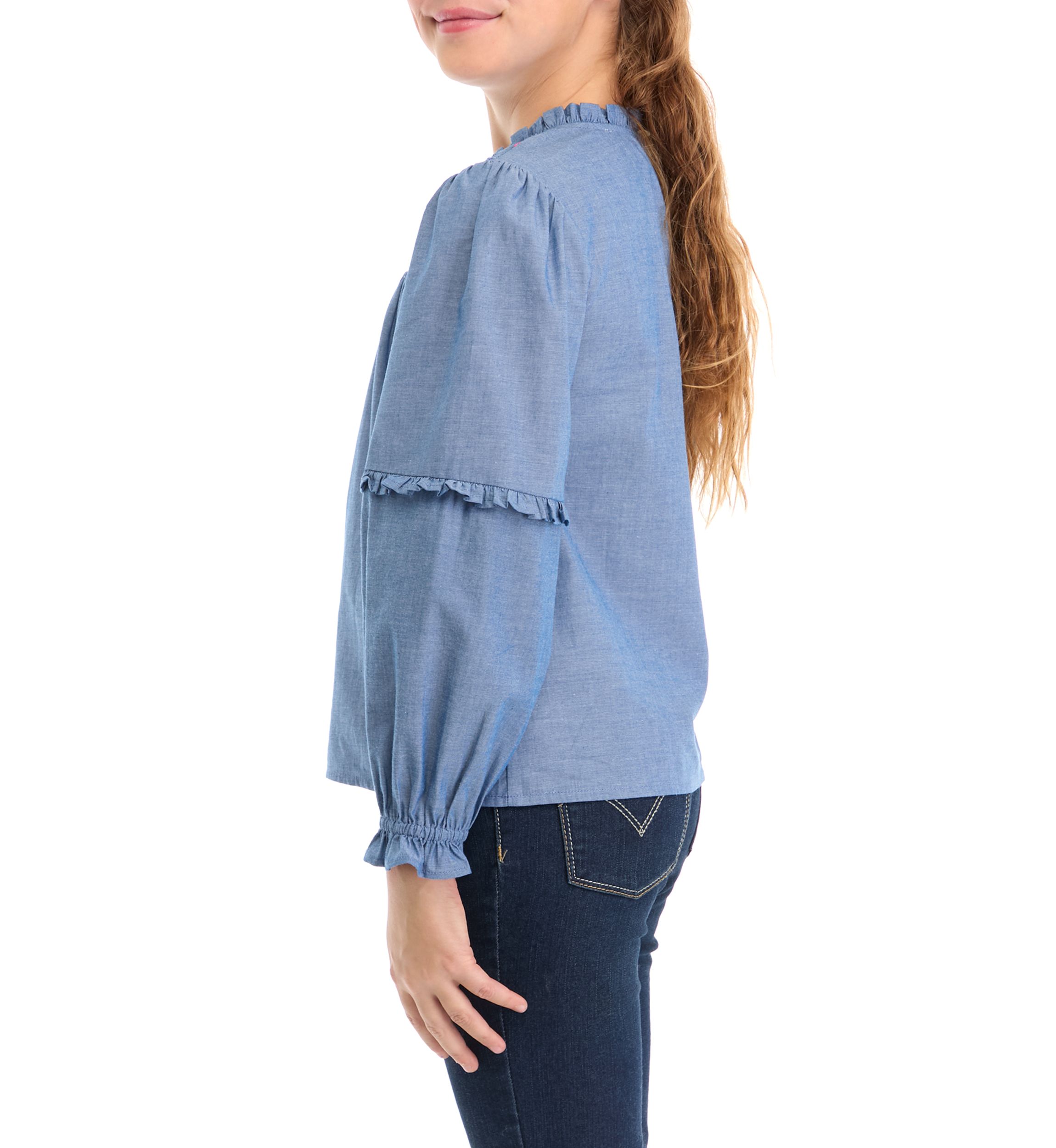 Girls 7-16 Chambray Smocked Ruffle Top