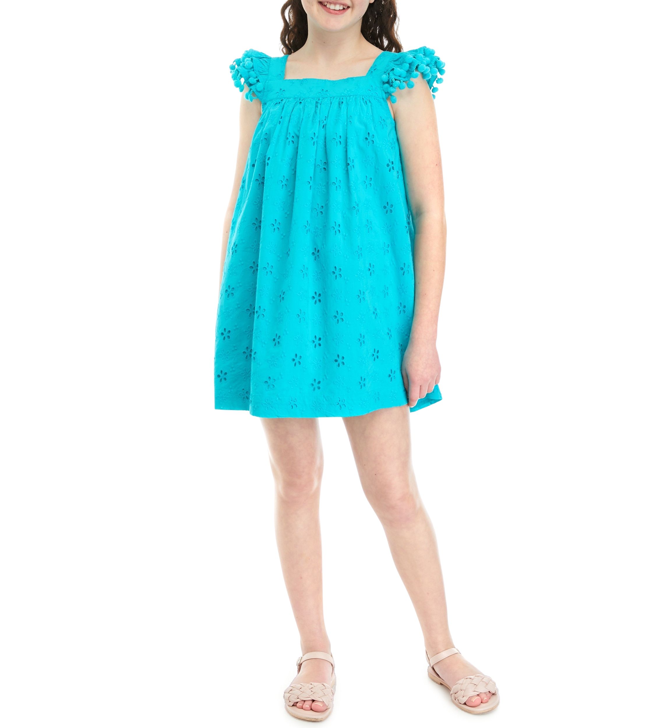 Girls 7-16 Pom Flutter Sleeve Eyelet Dress