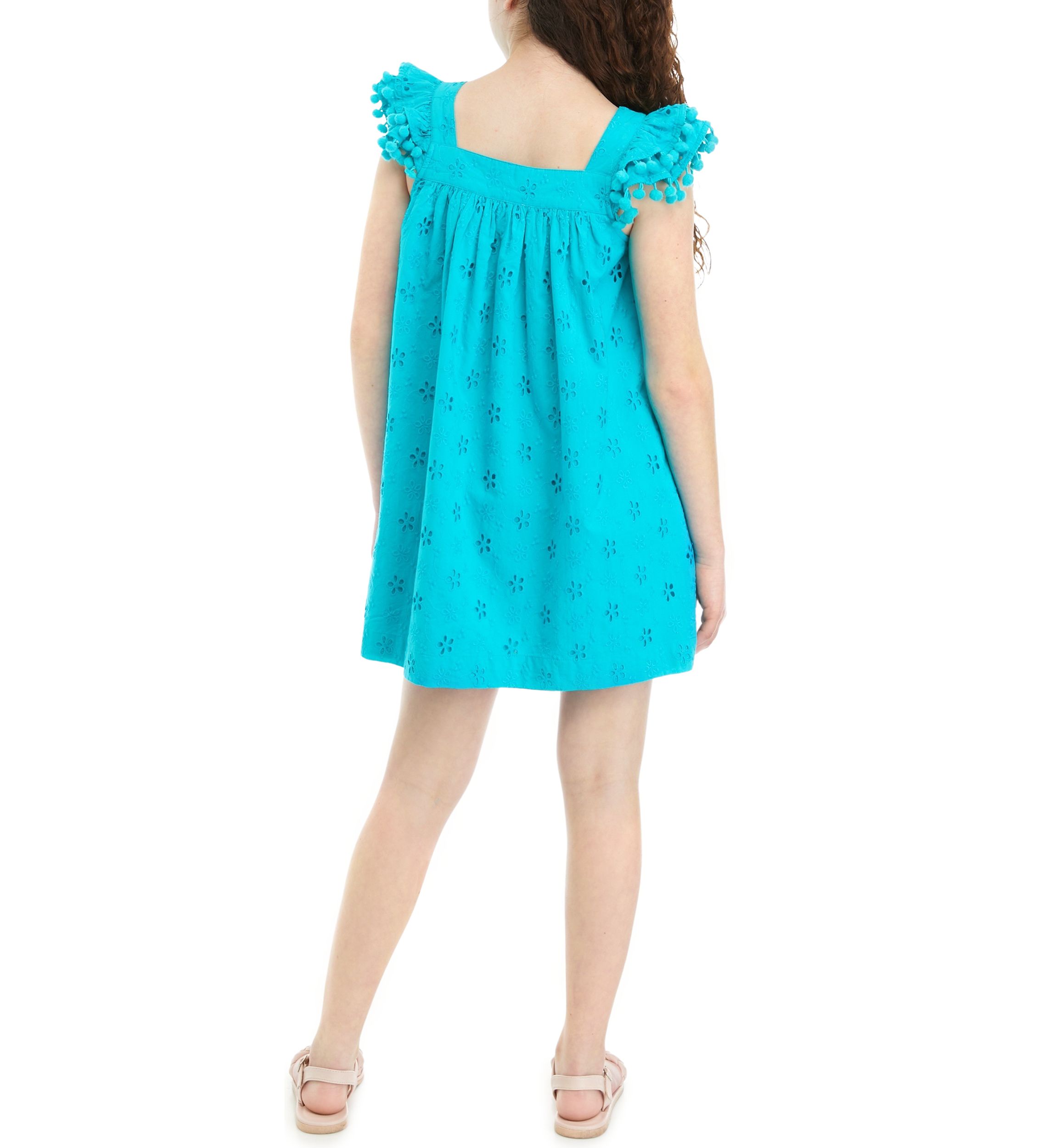 Girls 7-16 Pom Flutter Sleeve Eyelet Dress