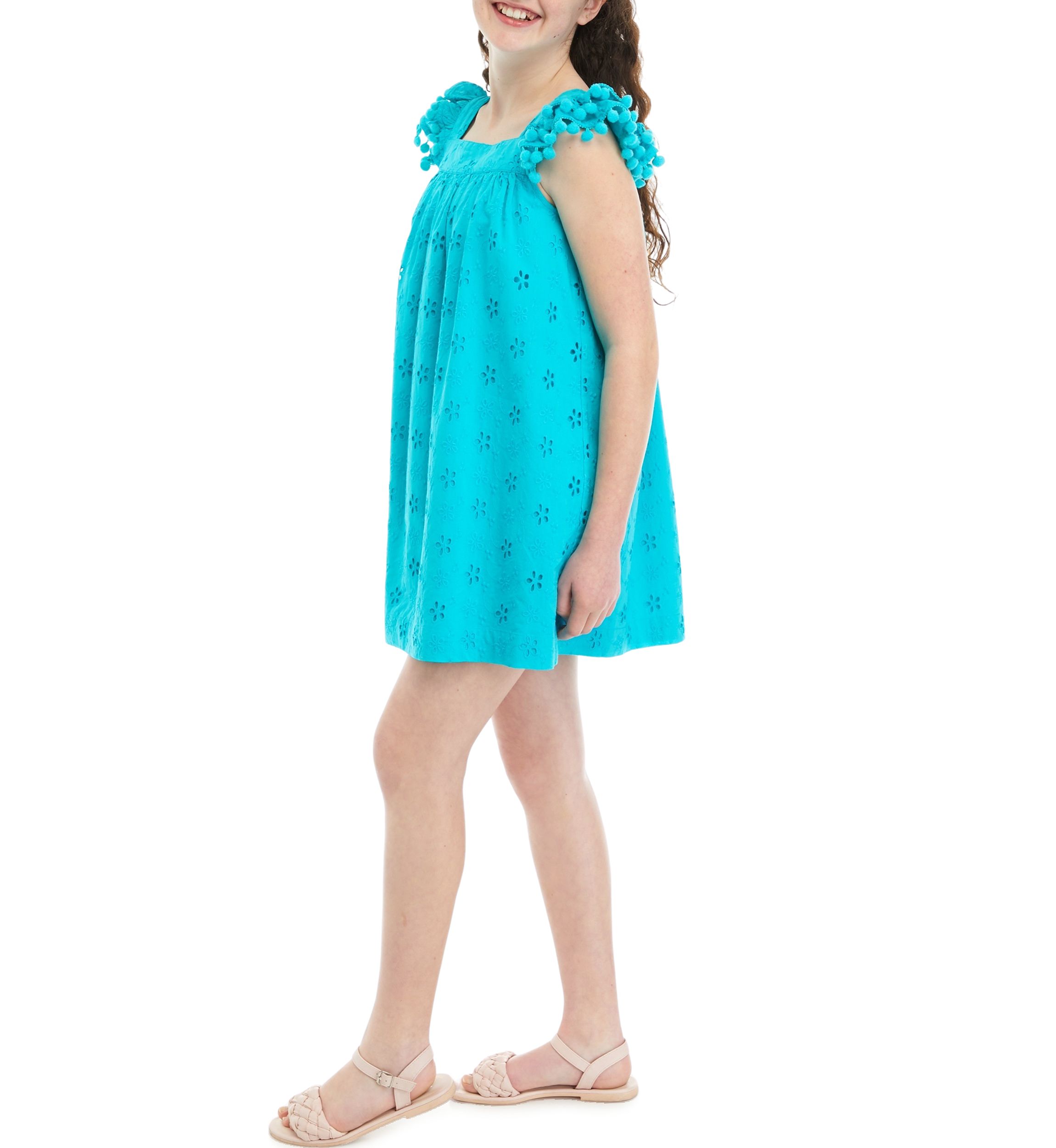 Girls 7-16 Pom Flutter Sleeve Eyelet Dress