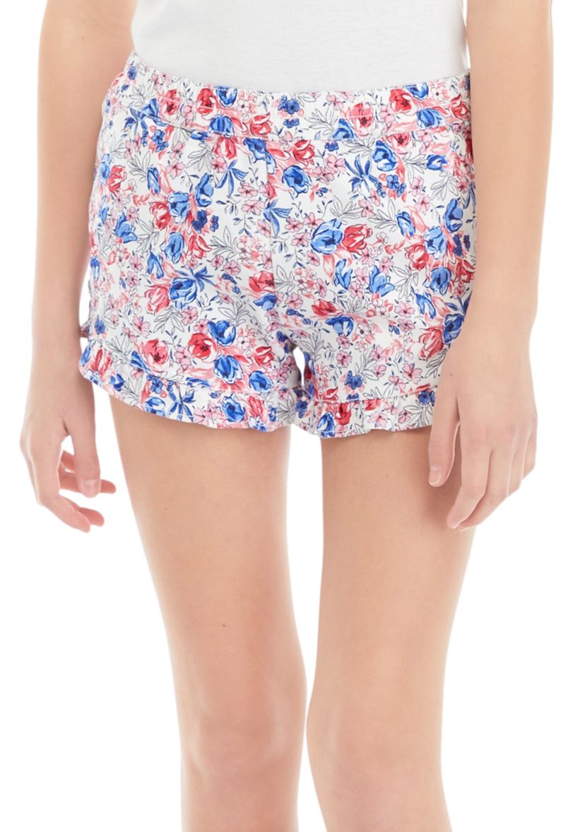 Girls 7-16 Print Stretch Twill Ruffle Shorts