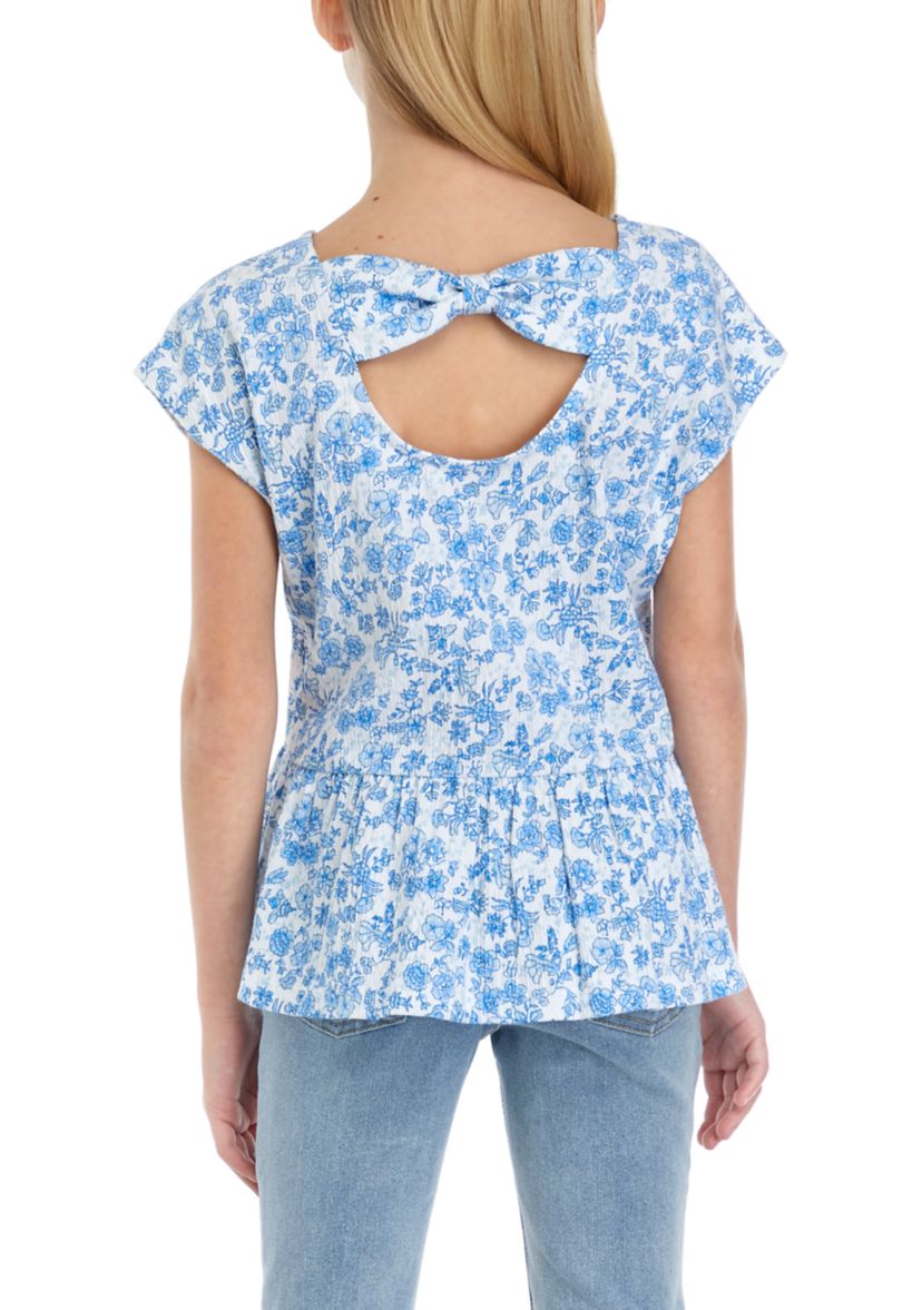Girls 7-16 Bow Back Printed Top
