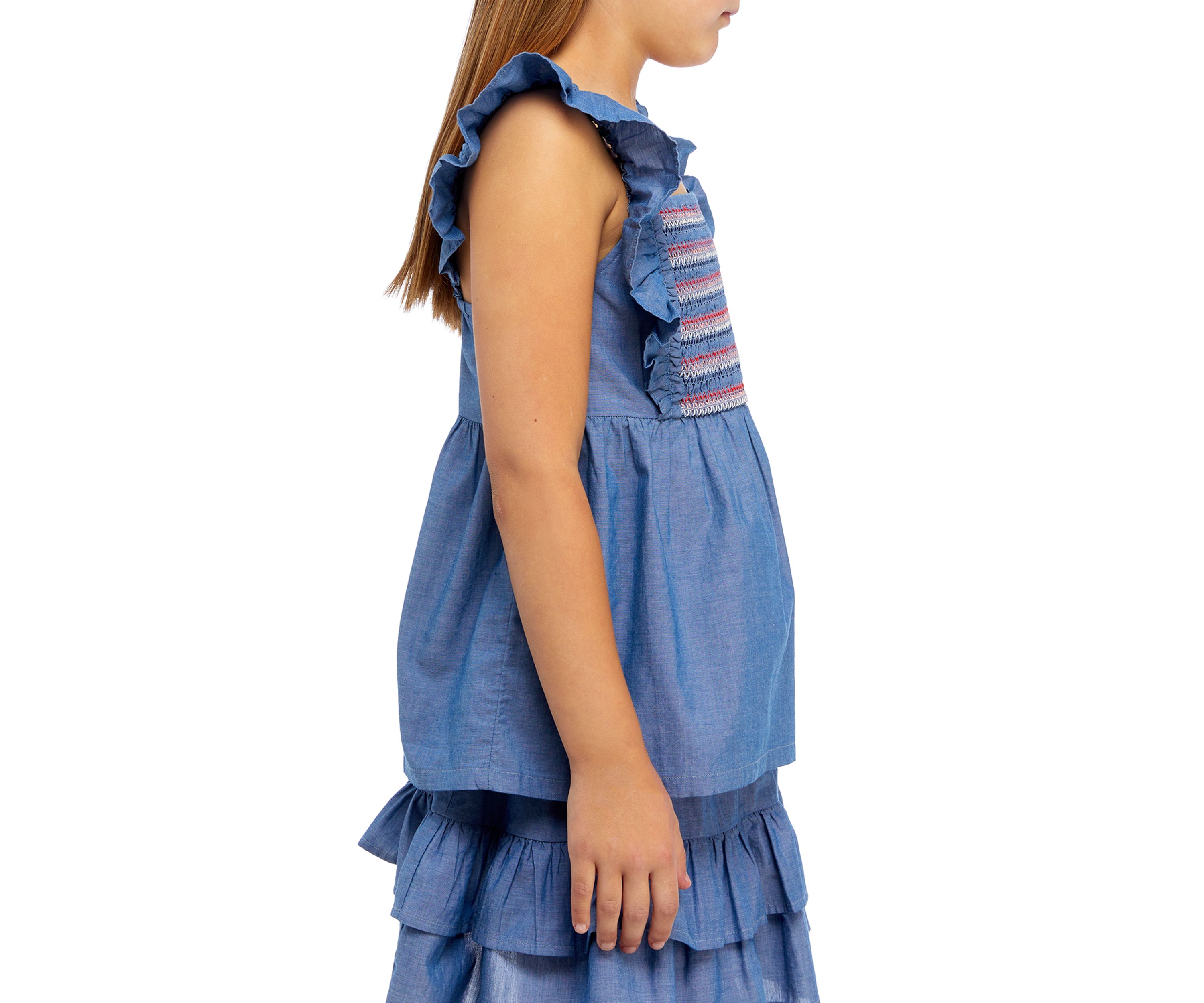 Girls 7-16 Chambray Smocked Top