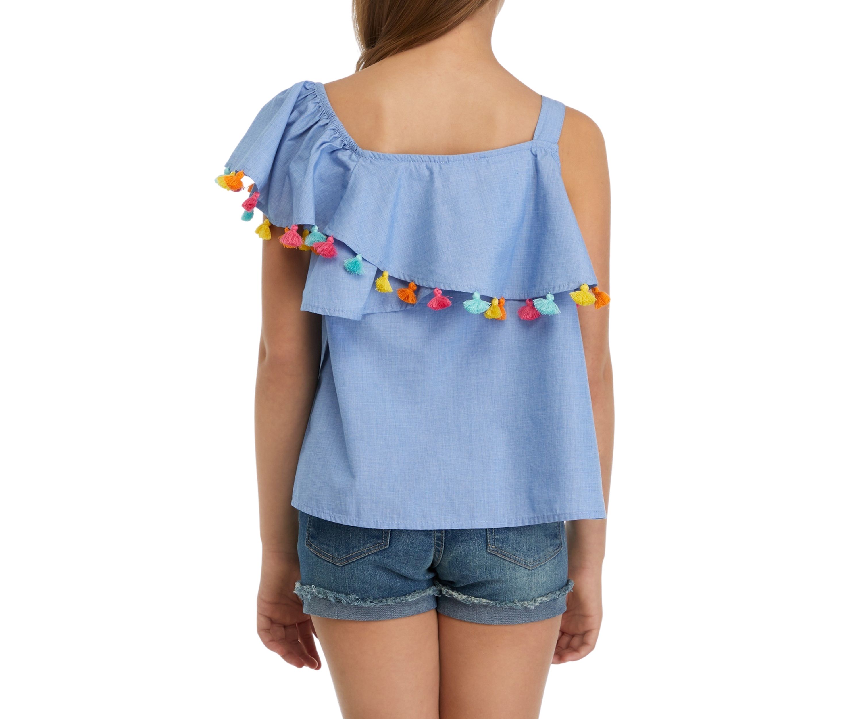 Girls 7-16 Pom One Shoulder Top