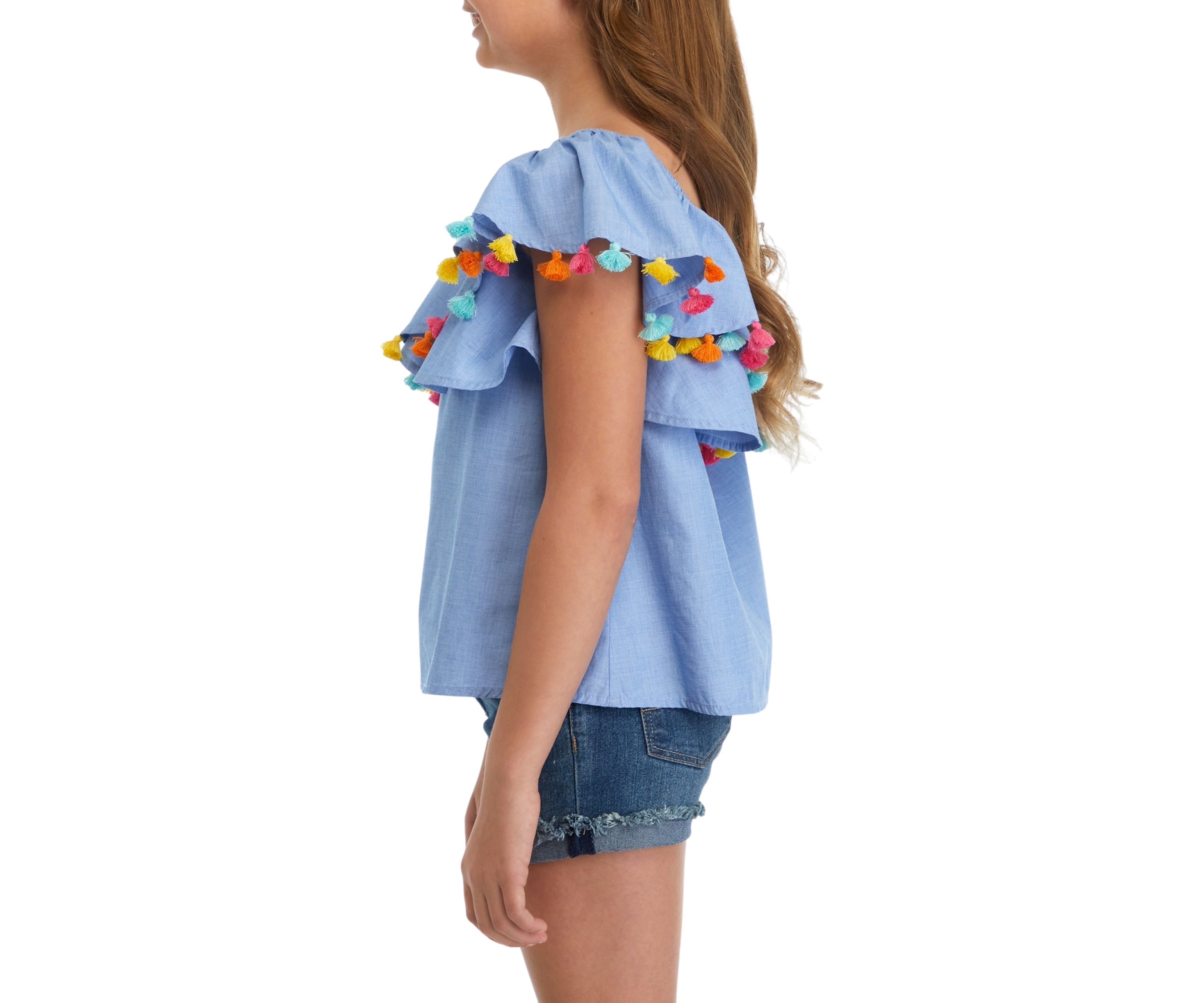 Girls 7-16 Pom One Shoulder Top