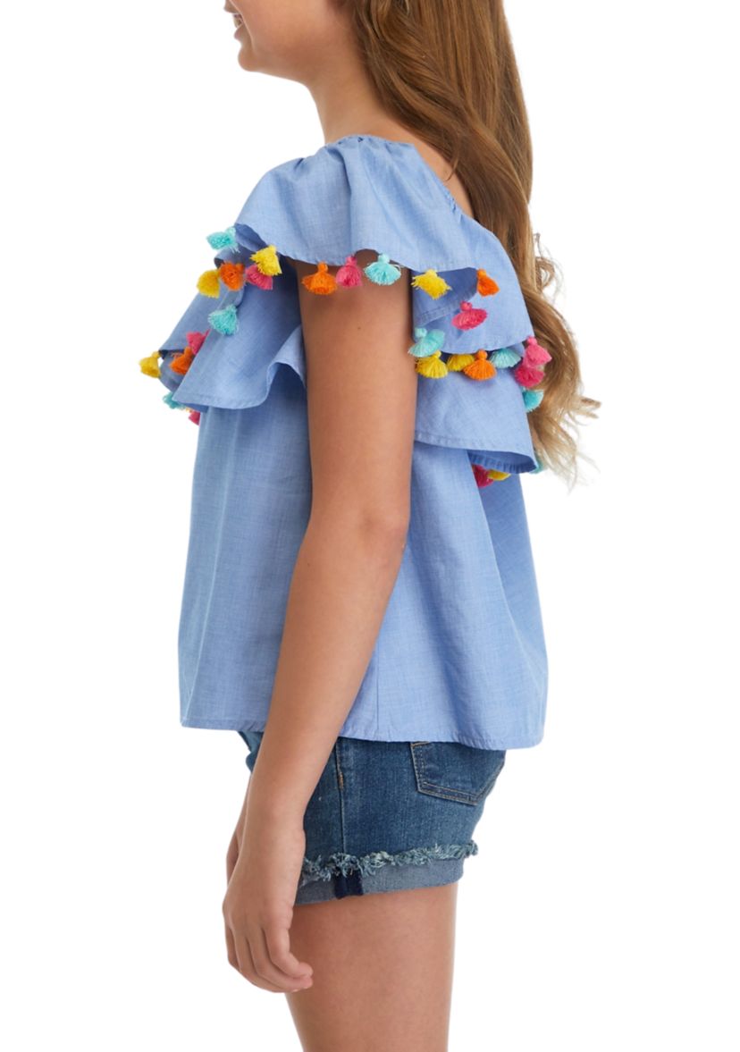 Girls 7-16 Pom One Shoulder Top