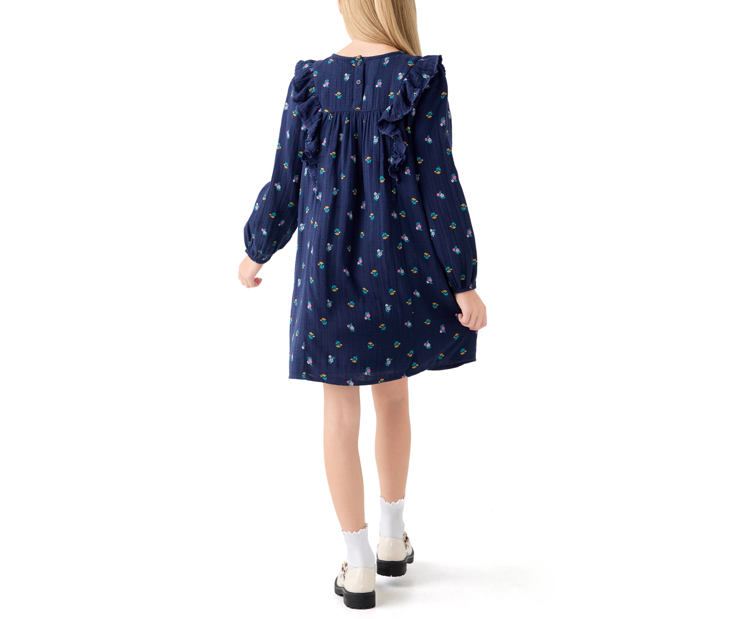 Girls 7-16 Gauze Ruffle Front Floral Dress