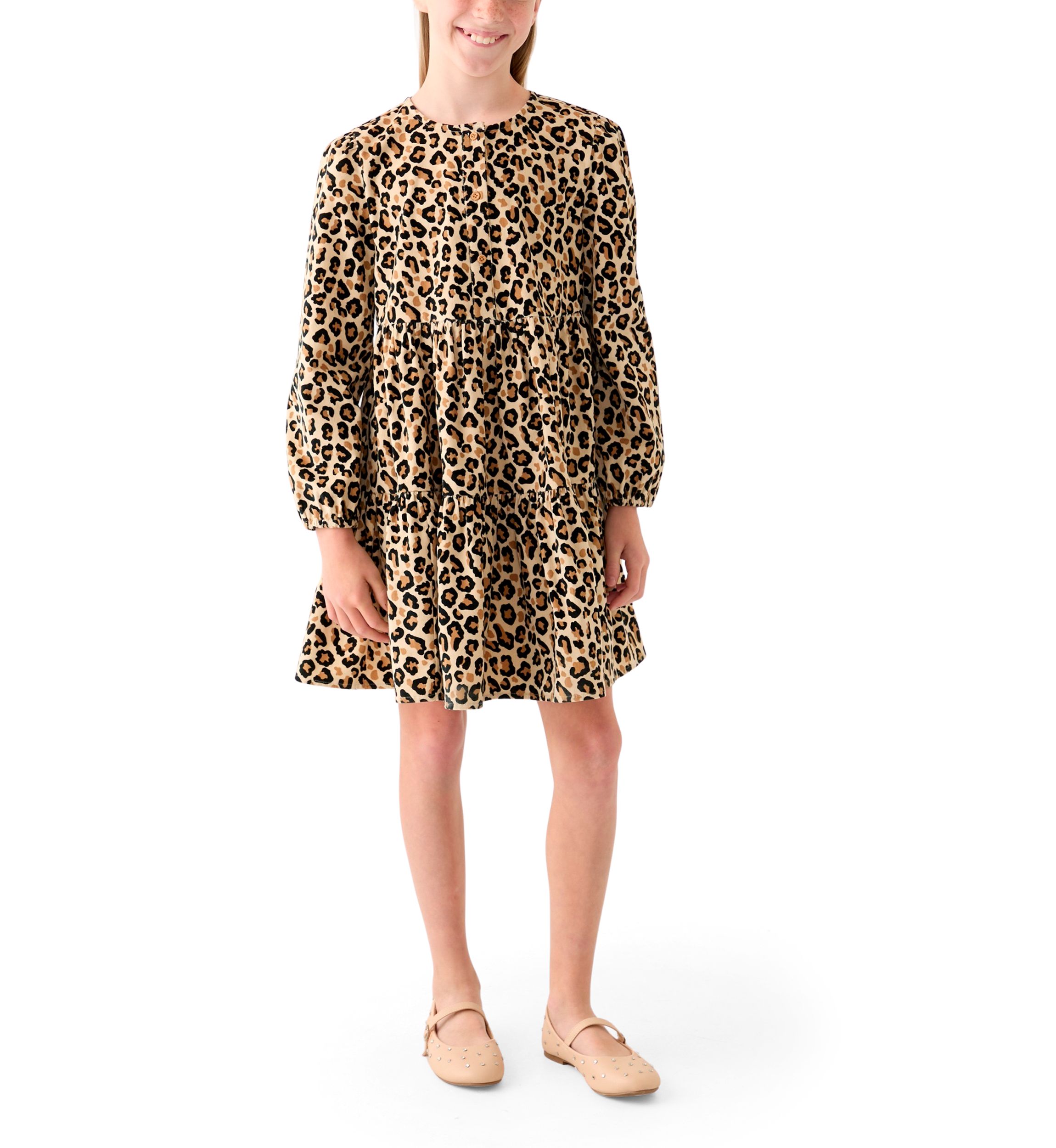 Girls 7-16 Long Sleeve Corduroy Printed Dress
