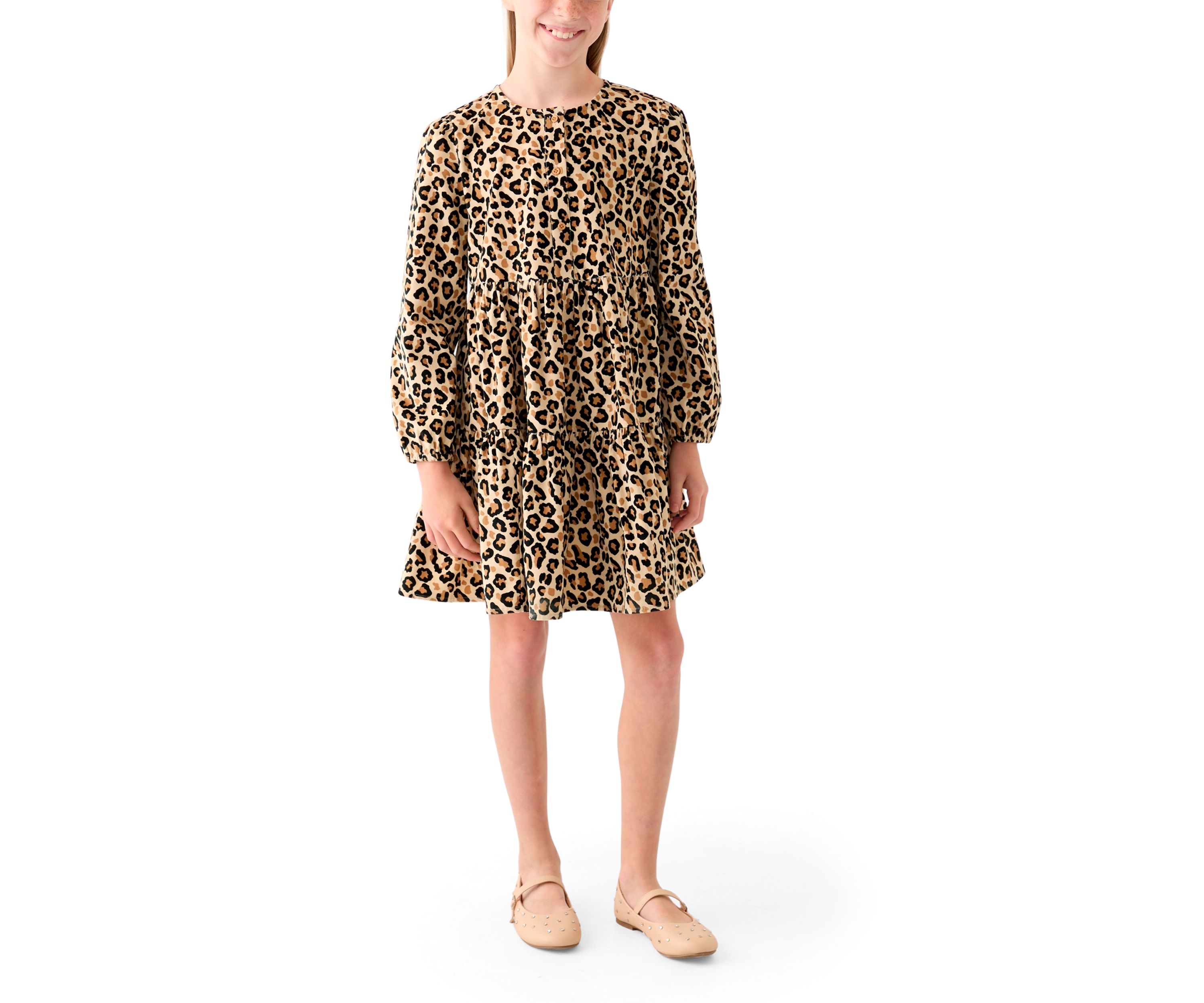 Girls 7-16 Long Sleeve Corduroy Printed Dress