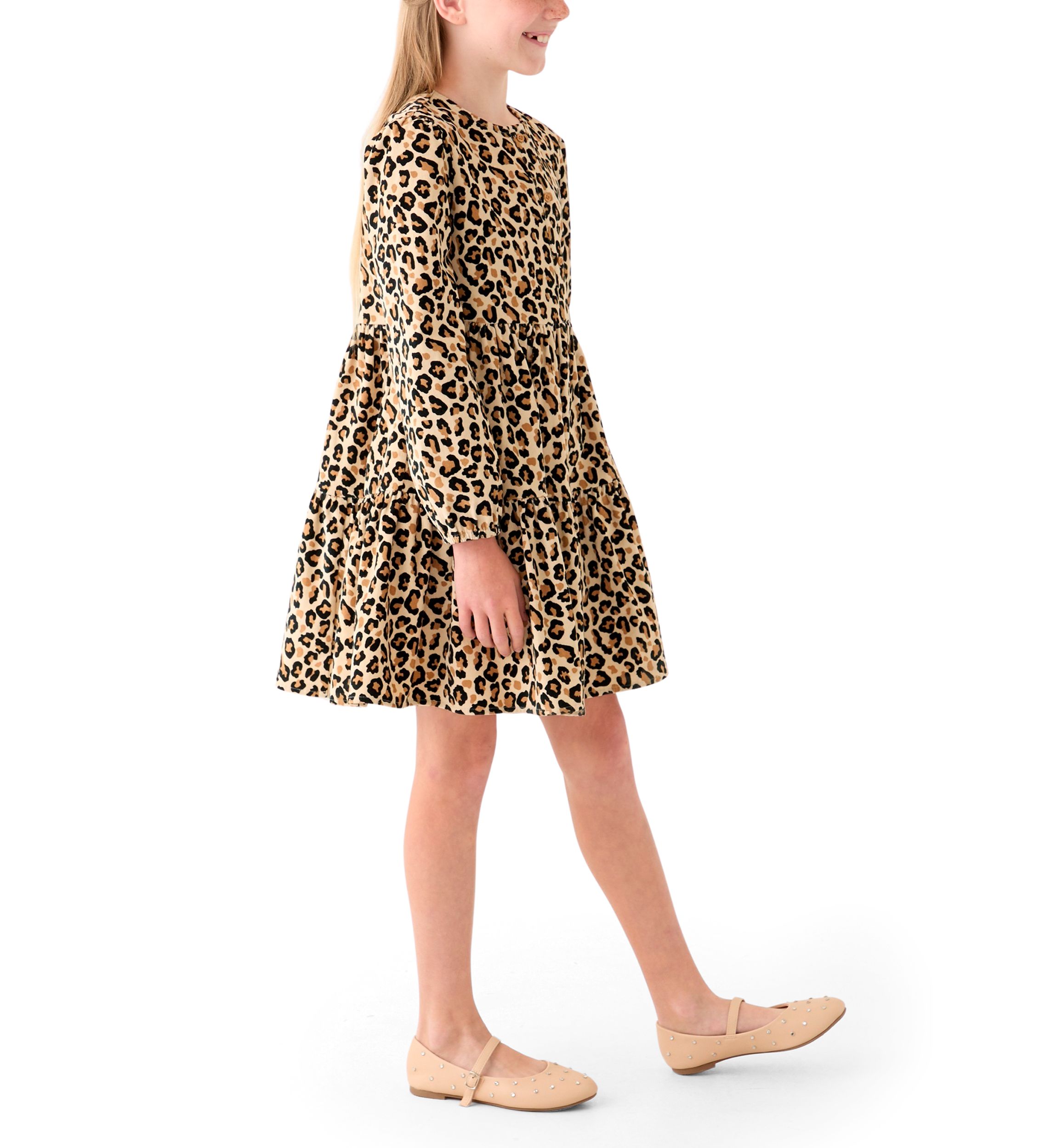 Girls 7-16 Long Sleeve Corduroy Printed Dress