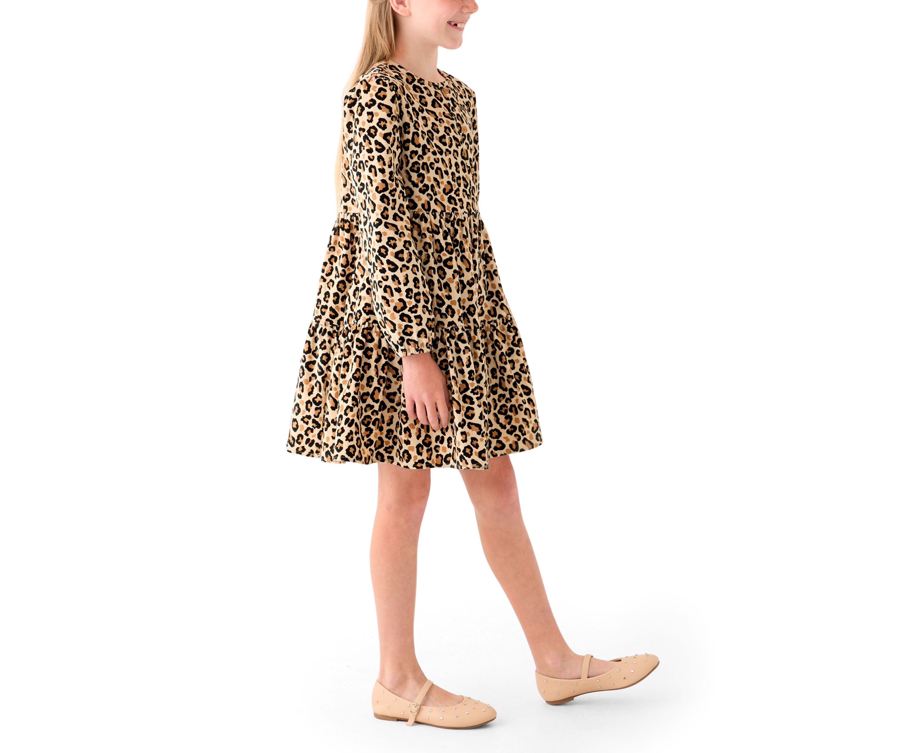 Girls 7-16 Long Sleeve Corduroy Printed Dress