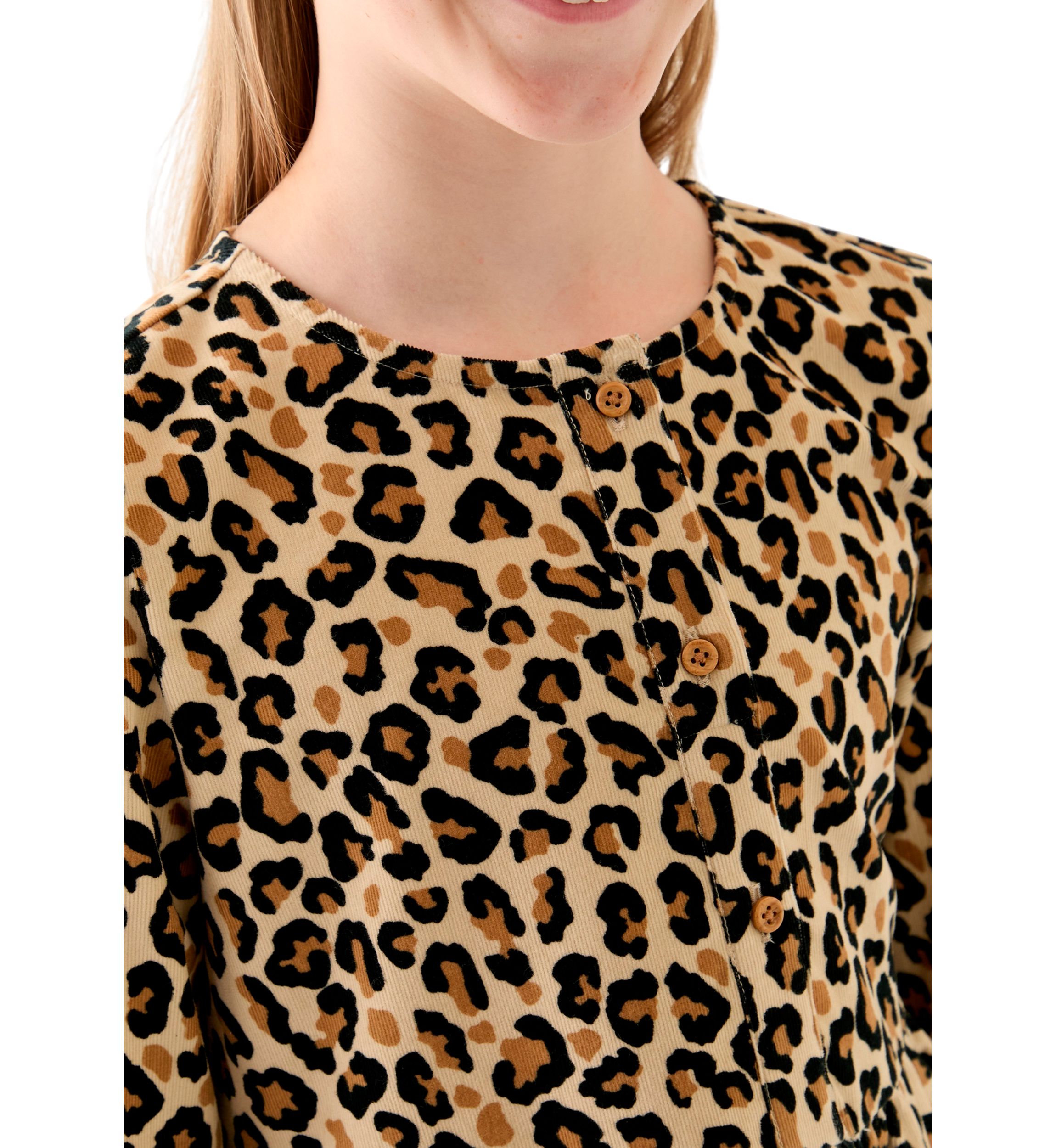 Girls 7-16 Long Sleeve Corduroy Printed Dress