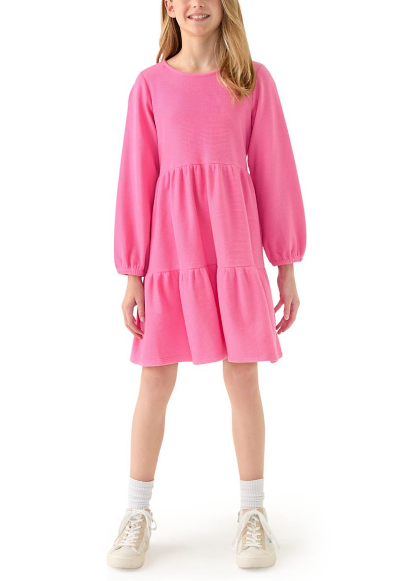 Girls 7-16 Long Sleeve Tiered Waffle Dress