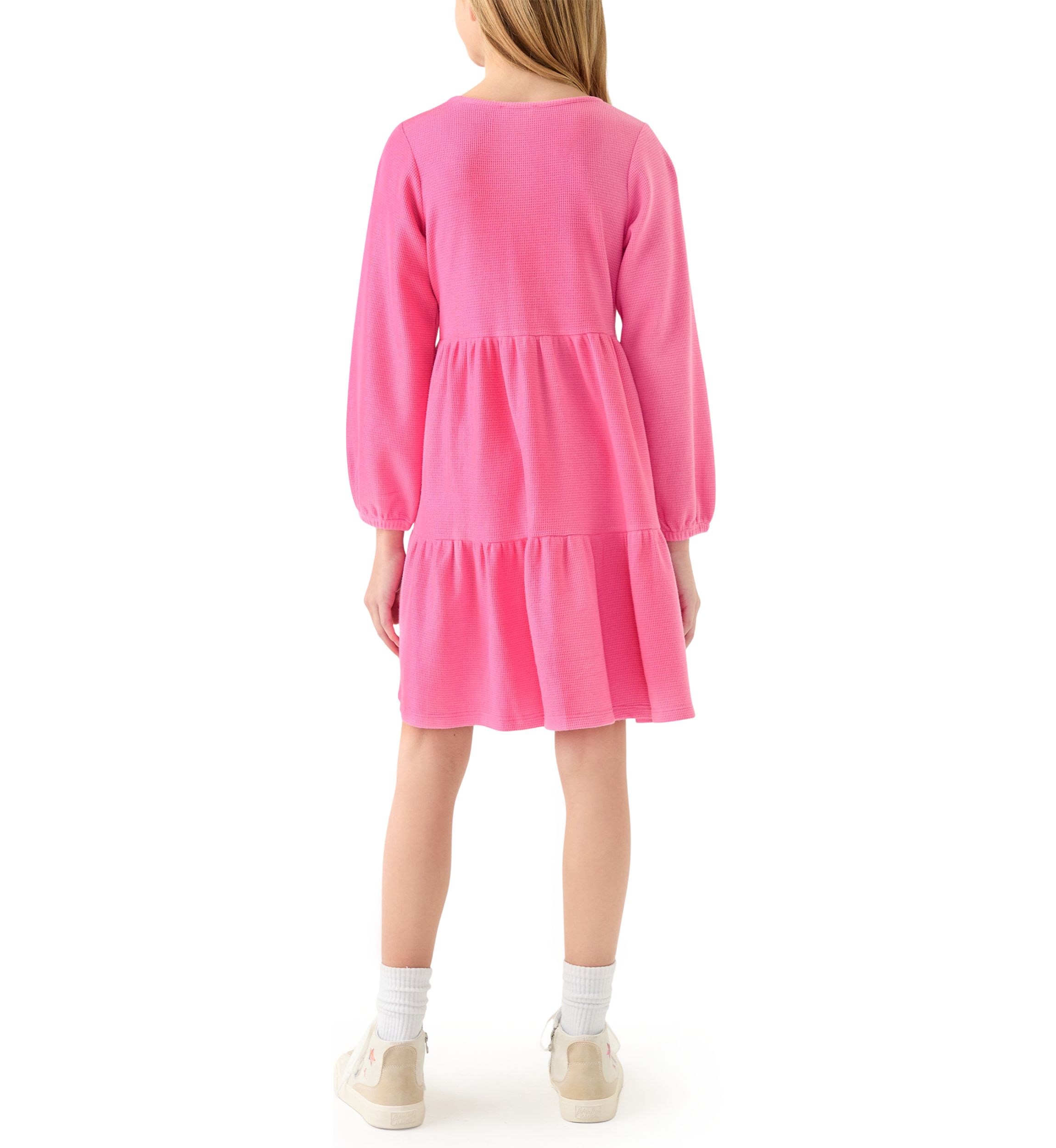Girls 7-16 Long Sleeve Tiered Waffle Dress