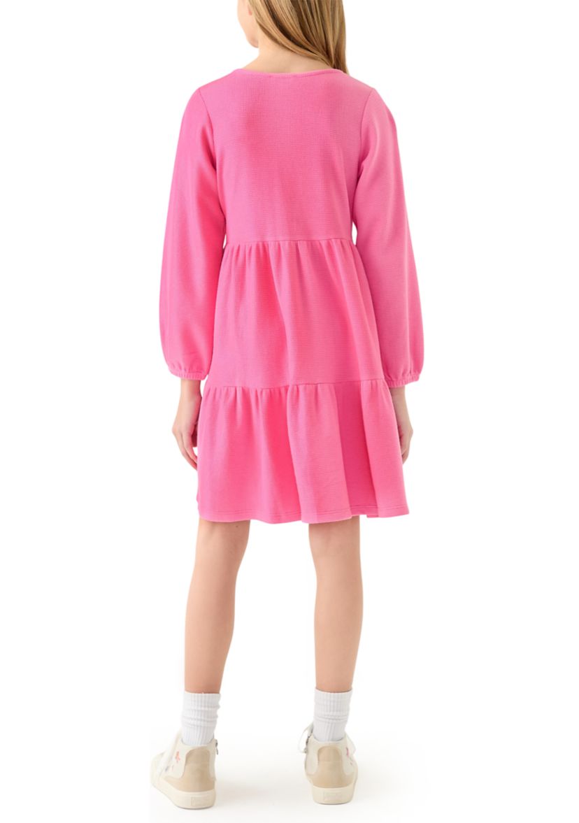 Girls 7-16 Long Sleeve Tiered Waffle Dress