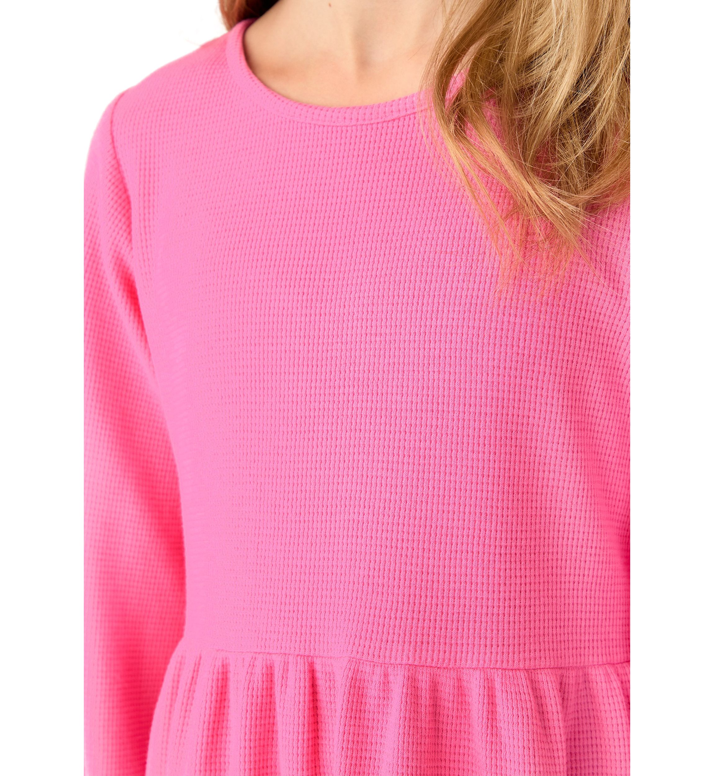 Girls 7-16 Long Sleeve Tiered Waffle Dress