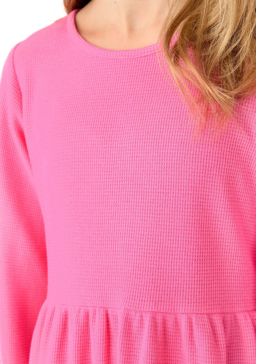 Girls 7-16 Long Sleeve Tiered Waffle Dress